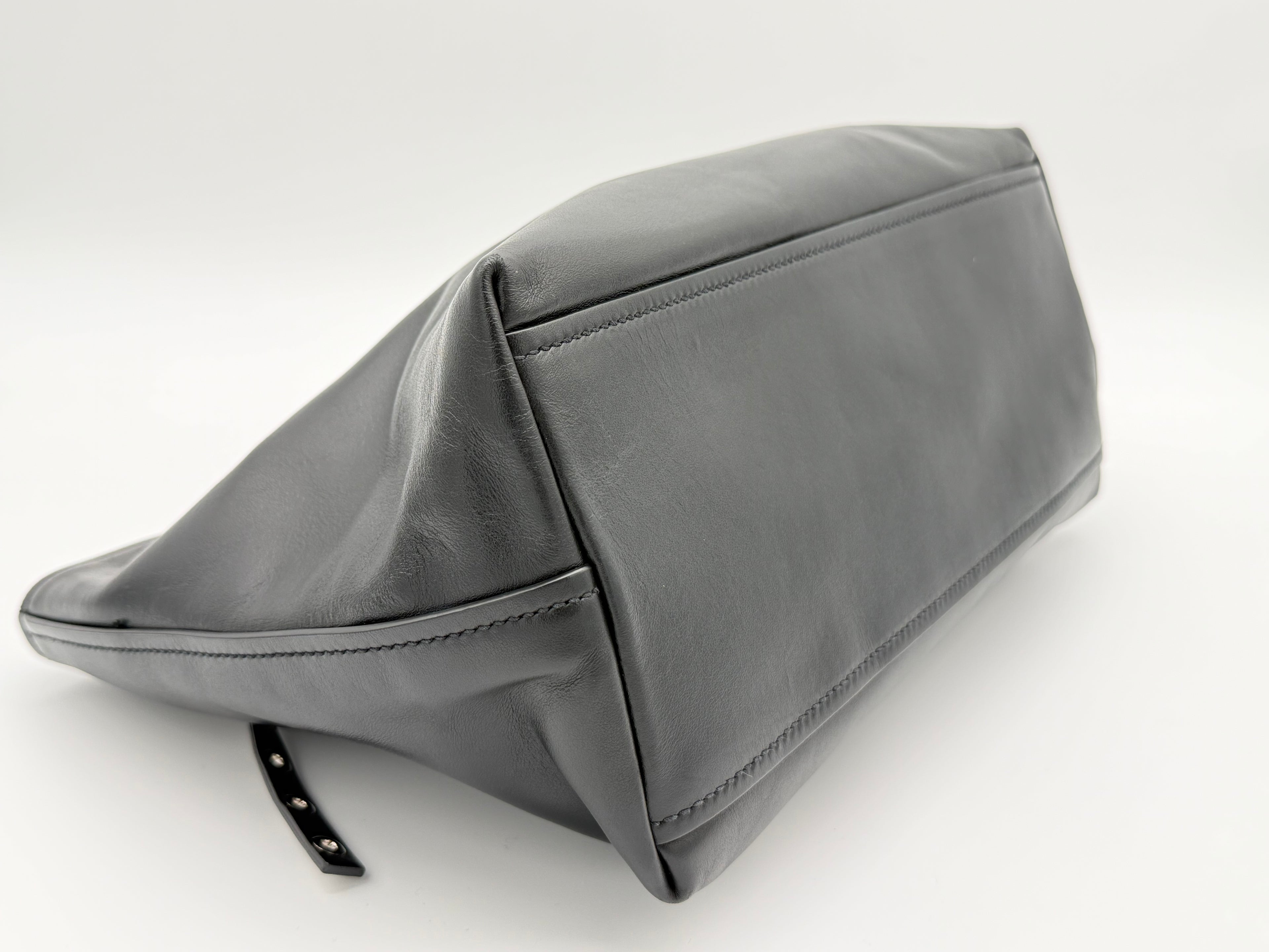 Miu Miu Leather Tote Bag – Black with Silver Hardware (SKU: 145940V)