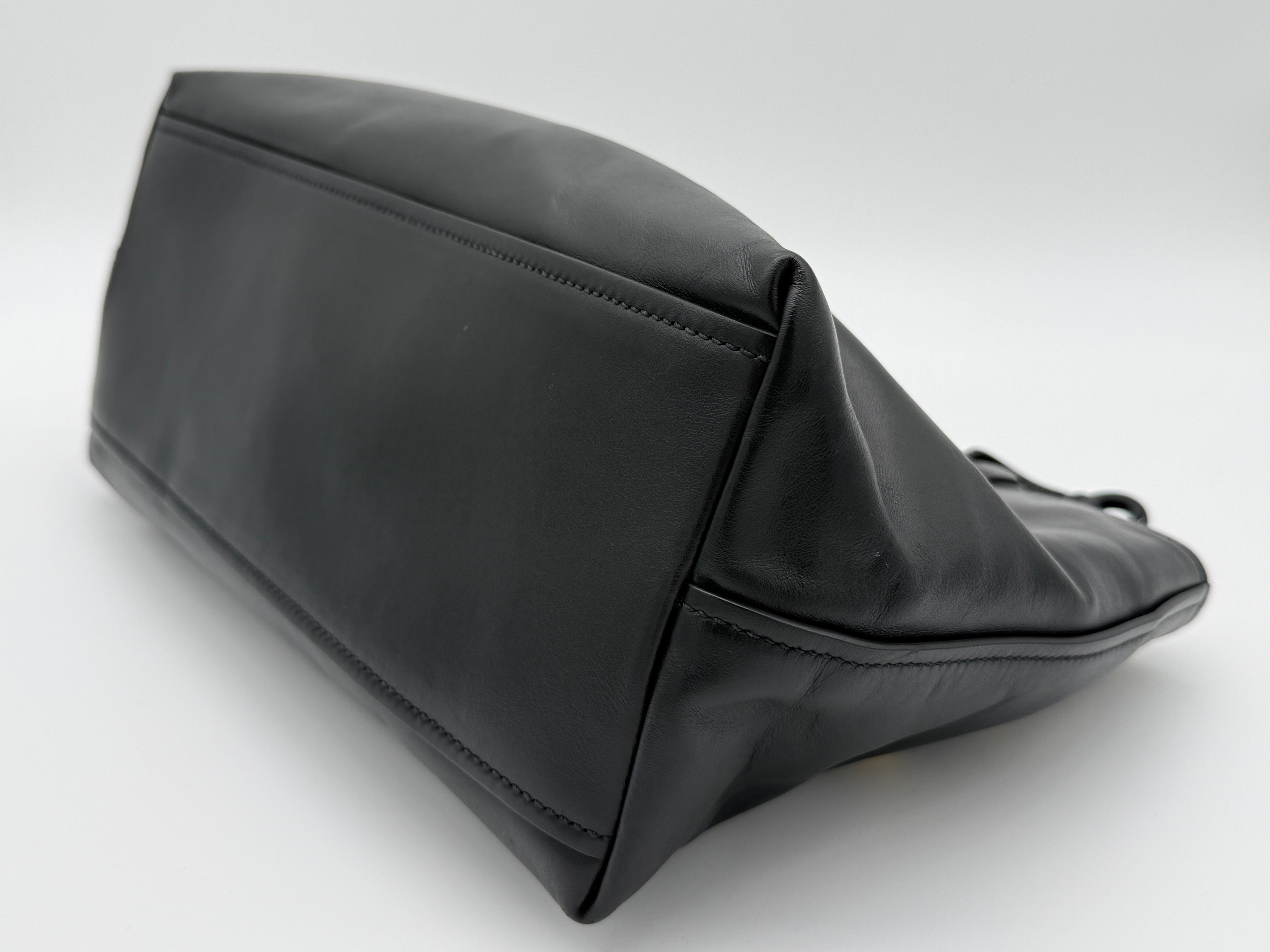 Miu Miu Leather Tote Bag – Black with Silver Hardware (SKU: 145940V)