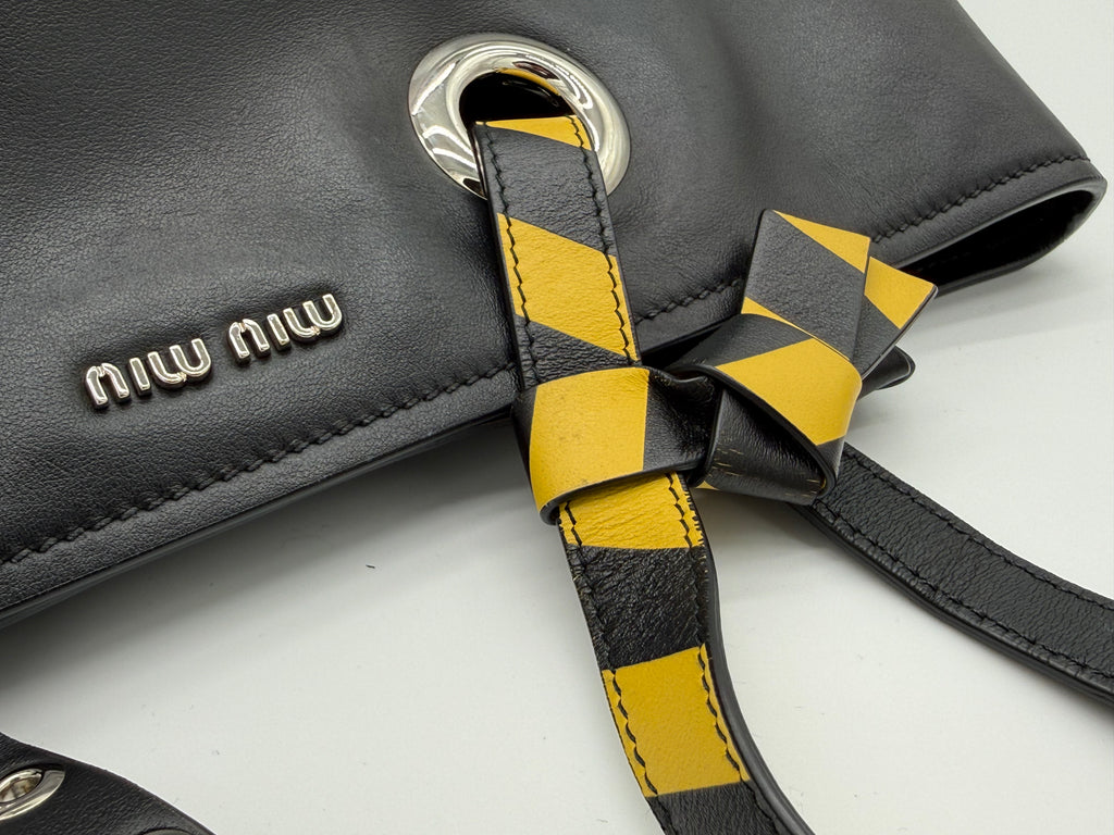 Miu Miu Leather Tote Bag – Black with Silver Hardware (SKU: 145940V)