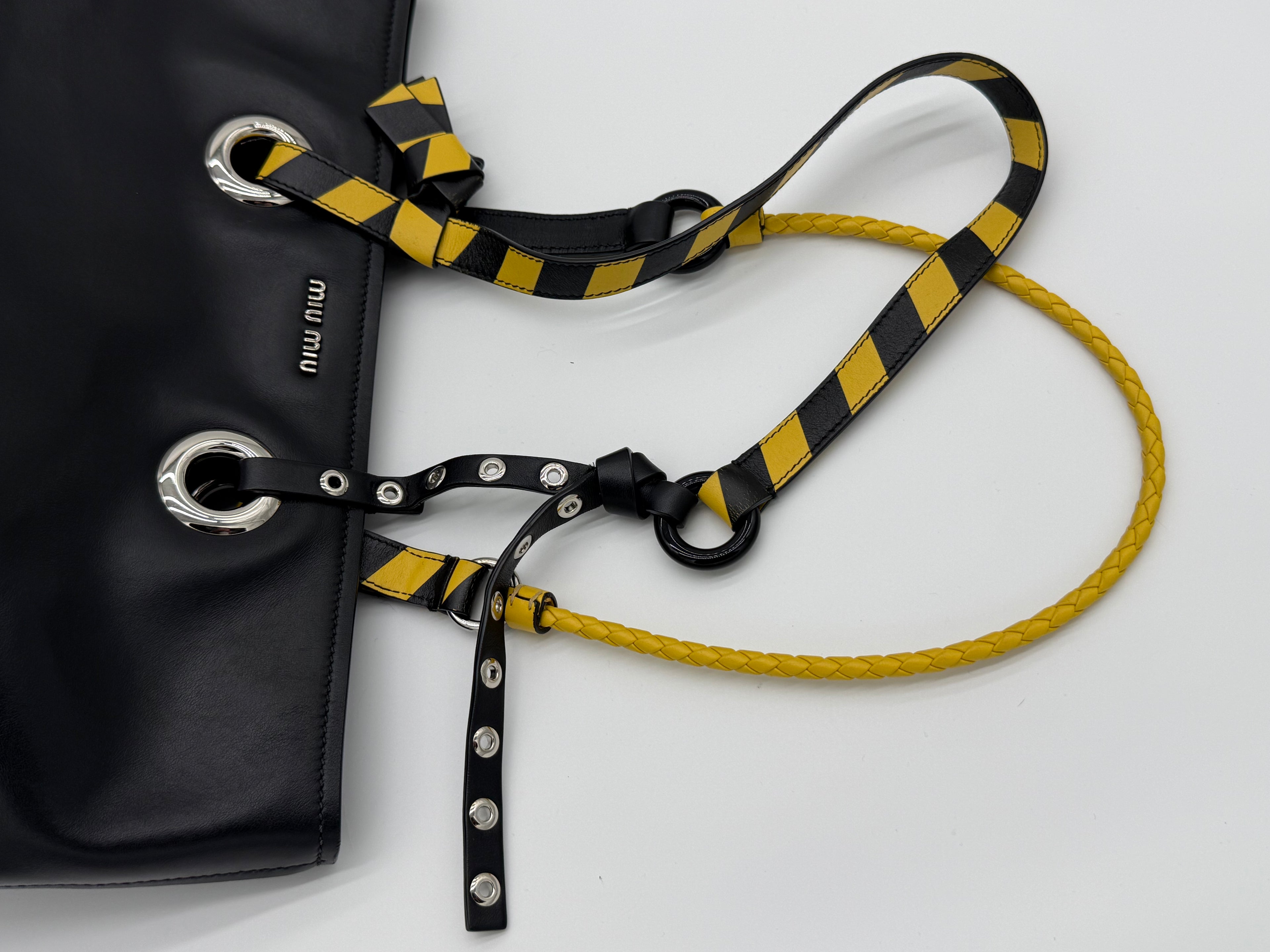 Miu Miu Leather Tote Bag – Black with Silver Hardware (SKU: 145940V)