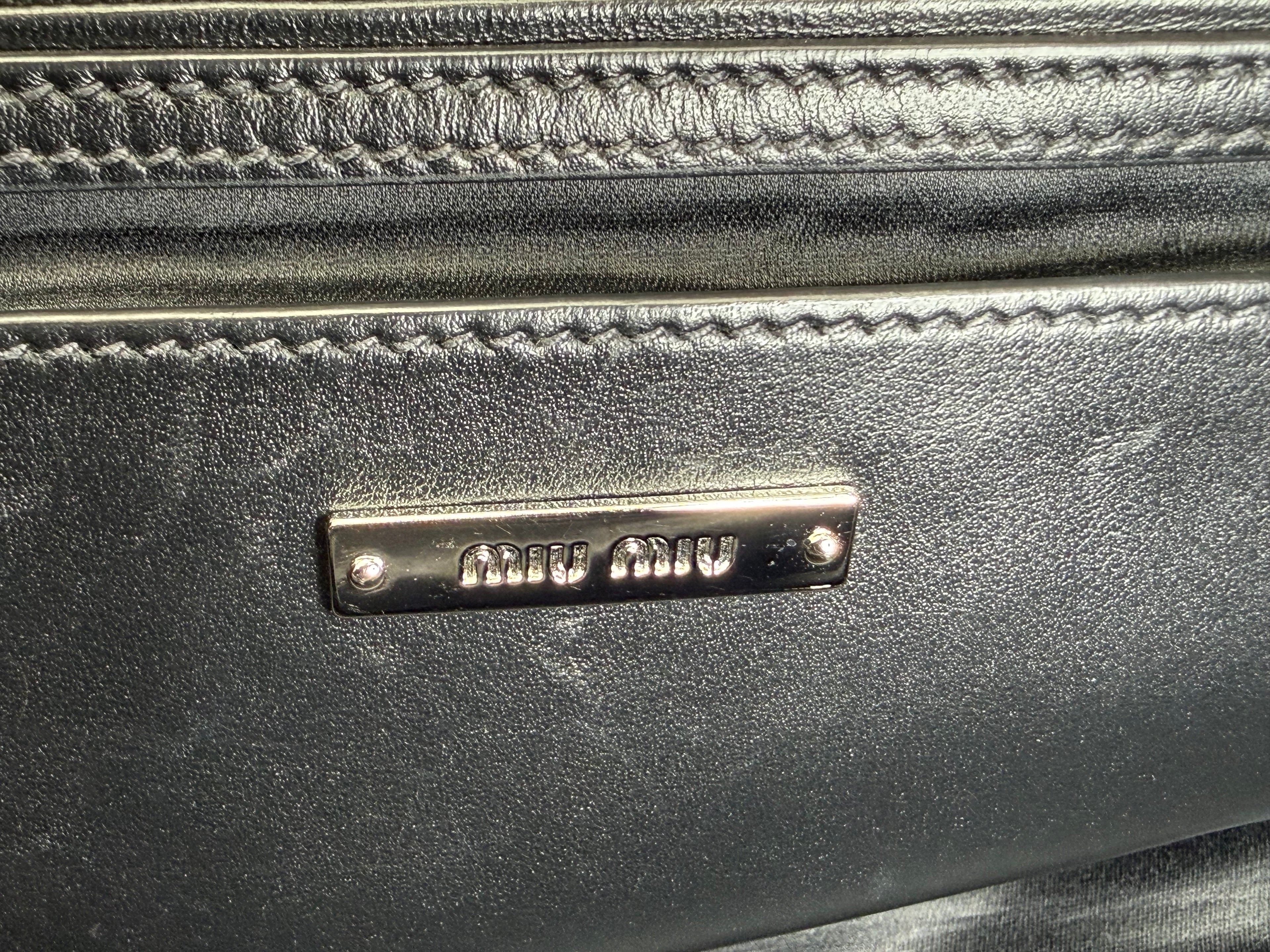 Miu Miu Leather Tote Bag – Black with Silver Hardware (SKU: 145940V)