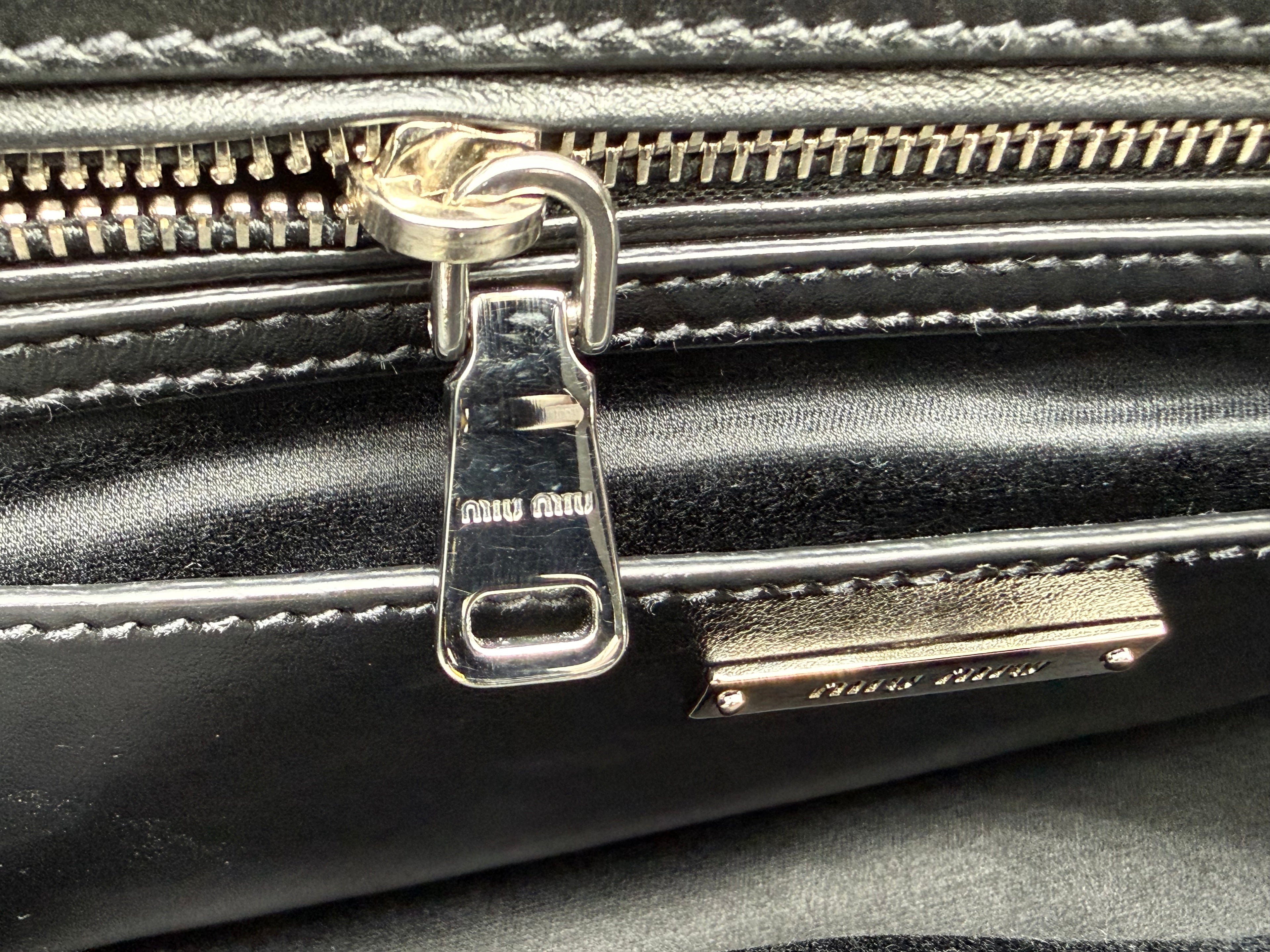 Miu Miu Leather Tote Bag – Black with Silver Hardware (SKU: 145940V)