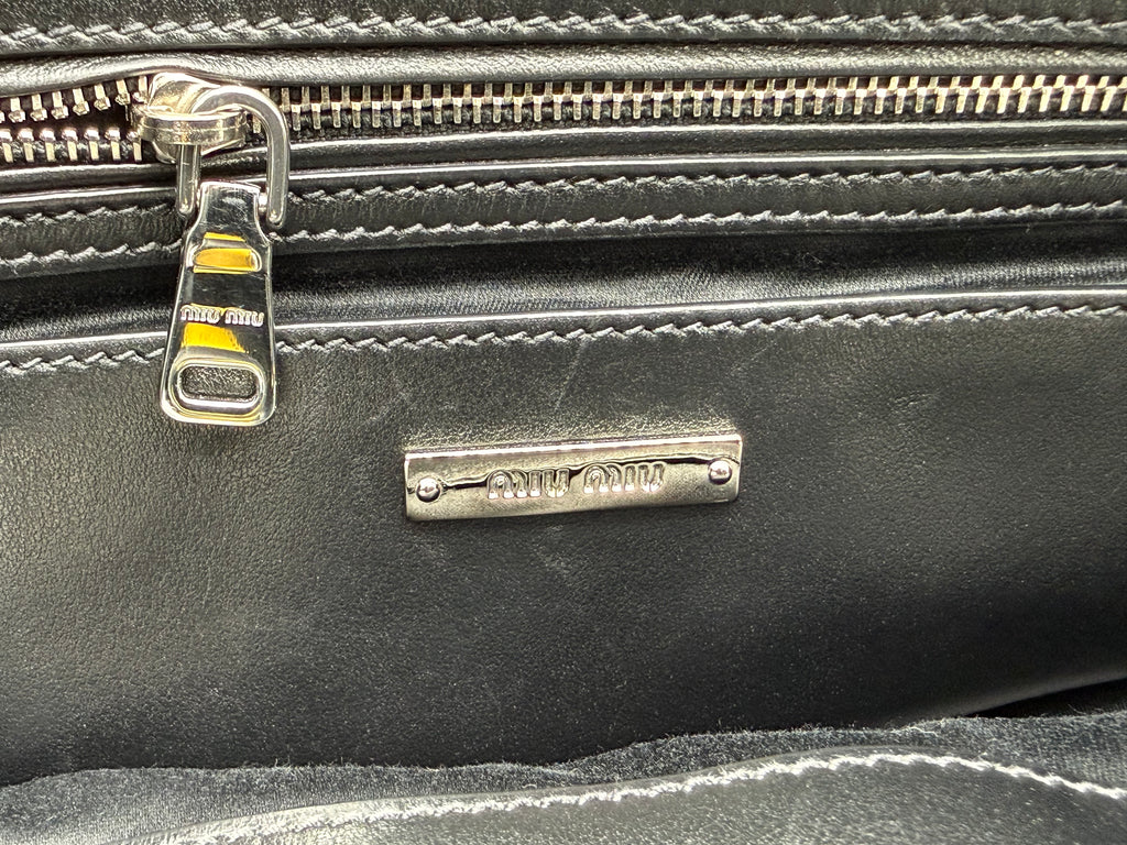 Miu Miu Leather Tote Bag – Black with Silver Hardware (SKU: 145940V)