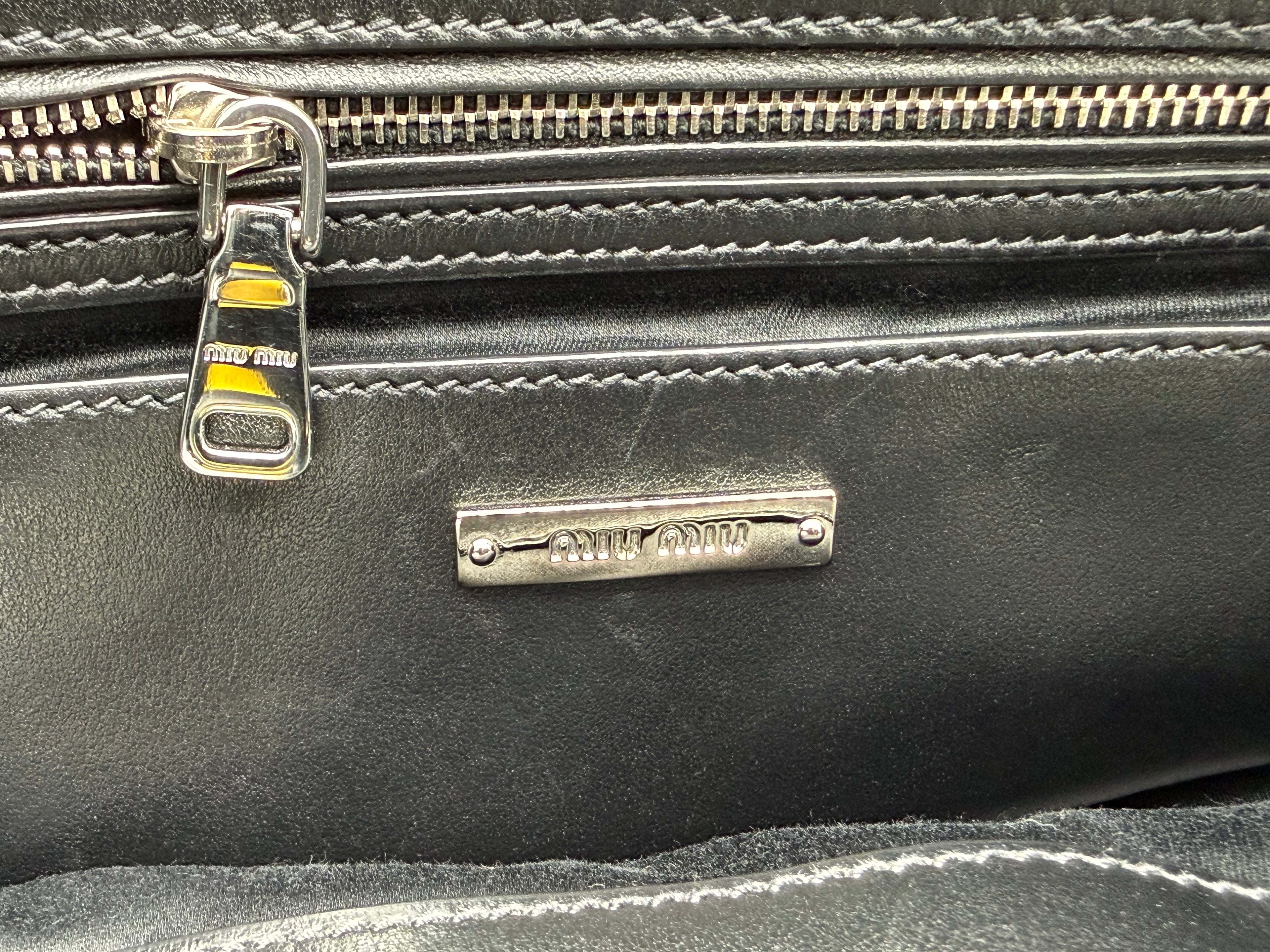 Miu Miu Leather Tote Bag – Black with Silver Hardware (SKU: 145940V)