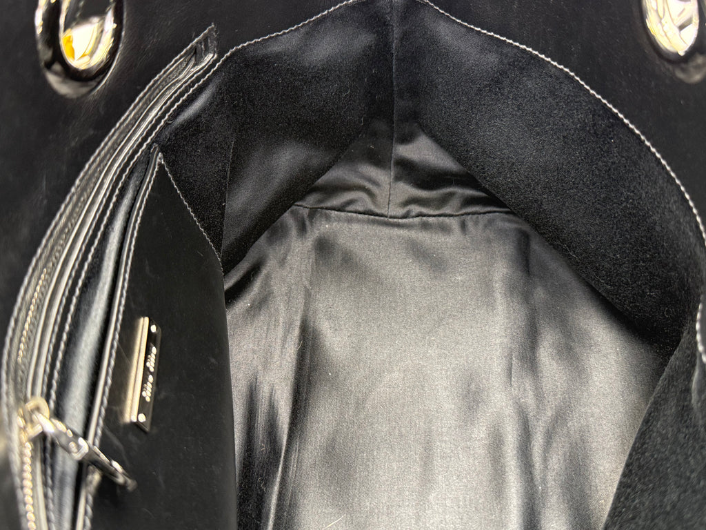 Miu Miu Leather Tote Bag – Black with Silver Hardware (SKU: 145940V)