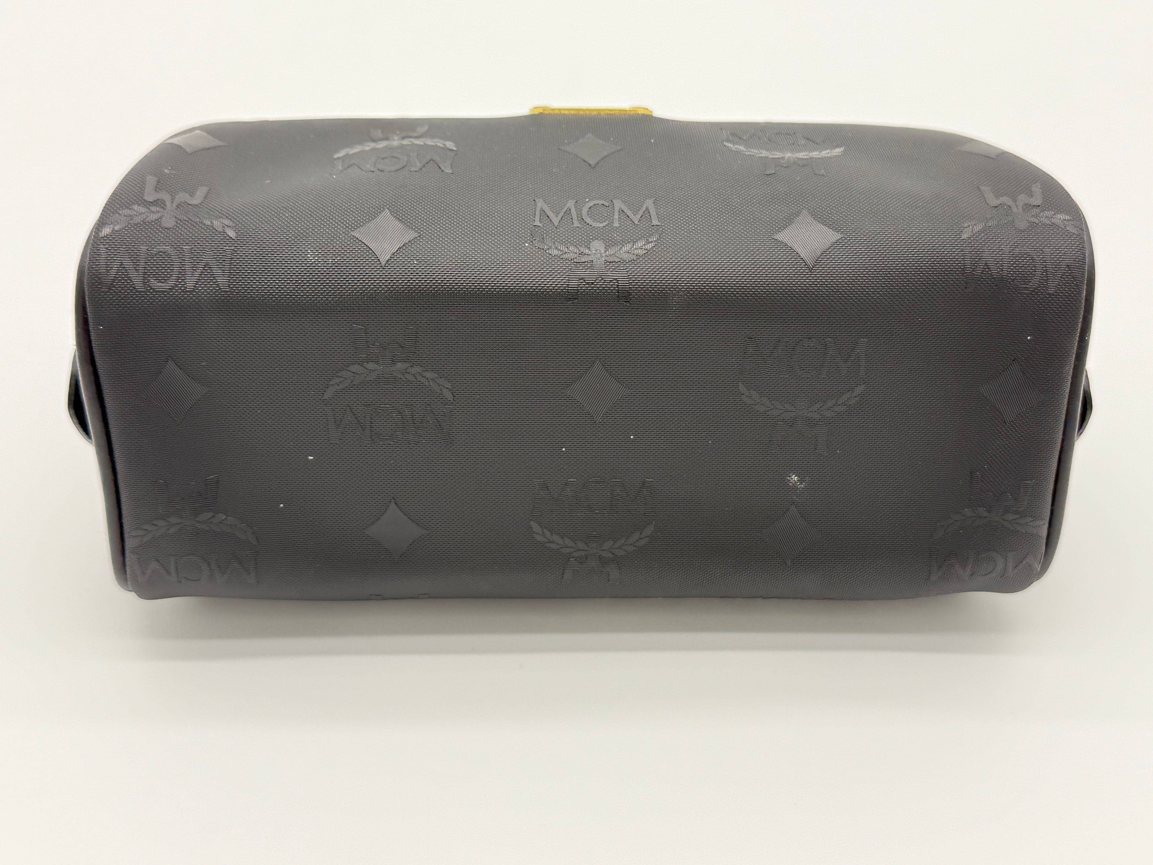 MCM Visetos Logogram 2-Way Hand Bag – Black PVC Leather with Gold Hardware (SKU: gh828)