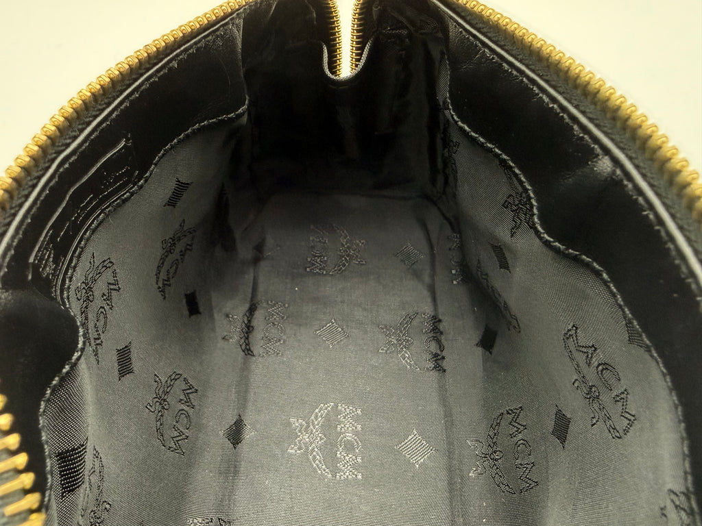 MCM Visetos Logogram 2-Way Hand Bag – Black PVC Leather with Gold Hardware (SKU: gh828)