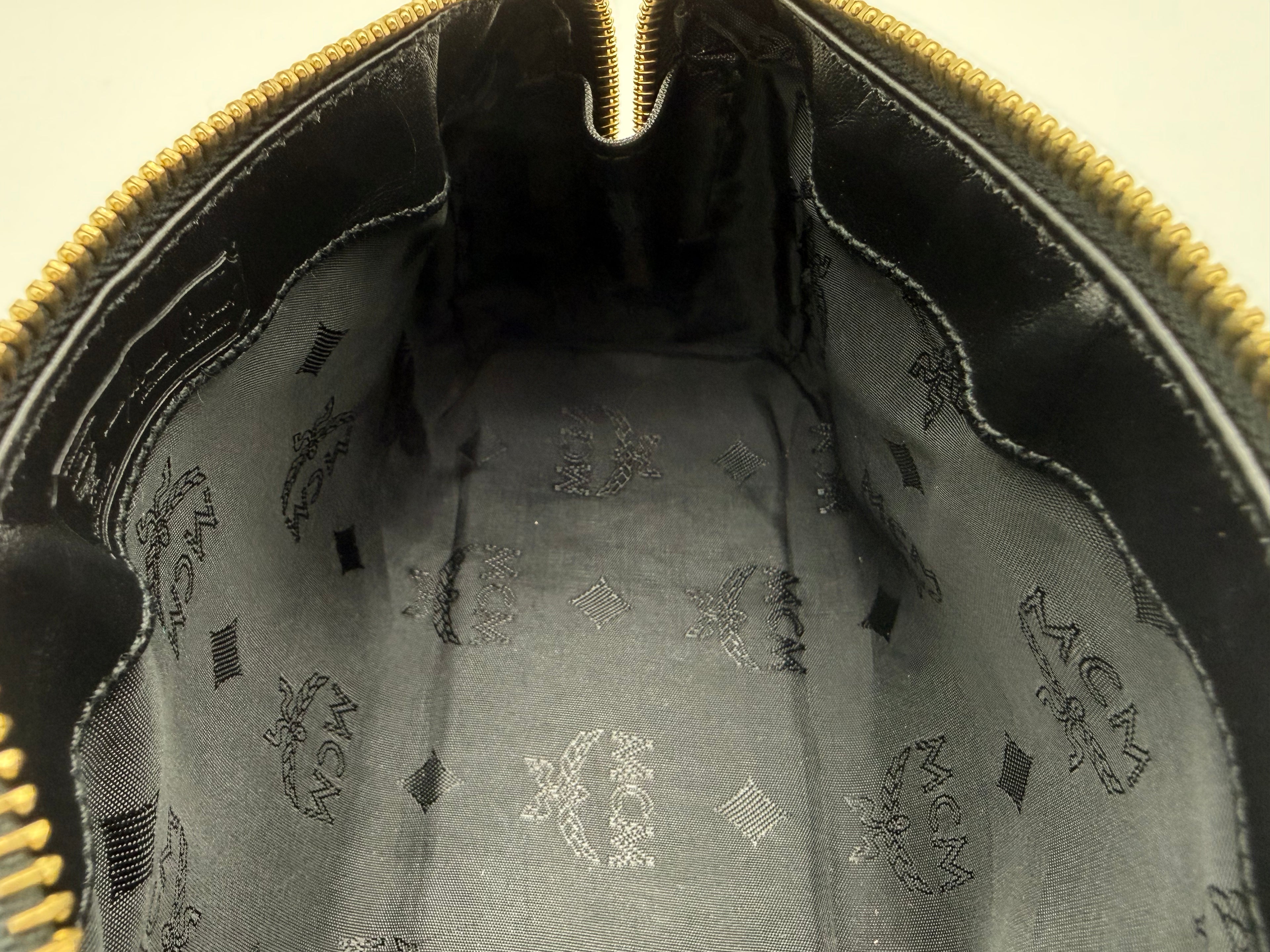 MCM Visetos Logogram 2-Way Hand Bag – Black PVC Leather with Gold Hardware (SKU: gh828)