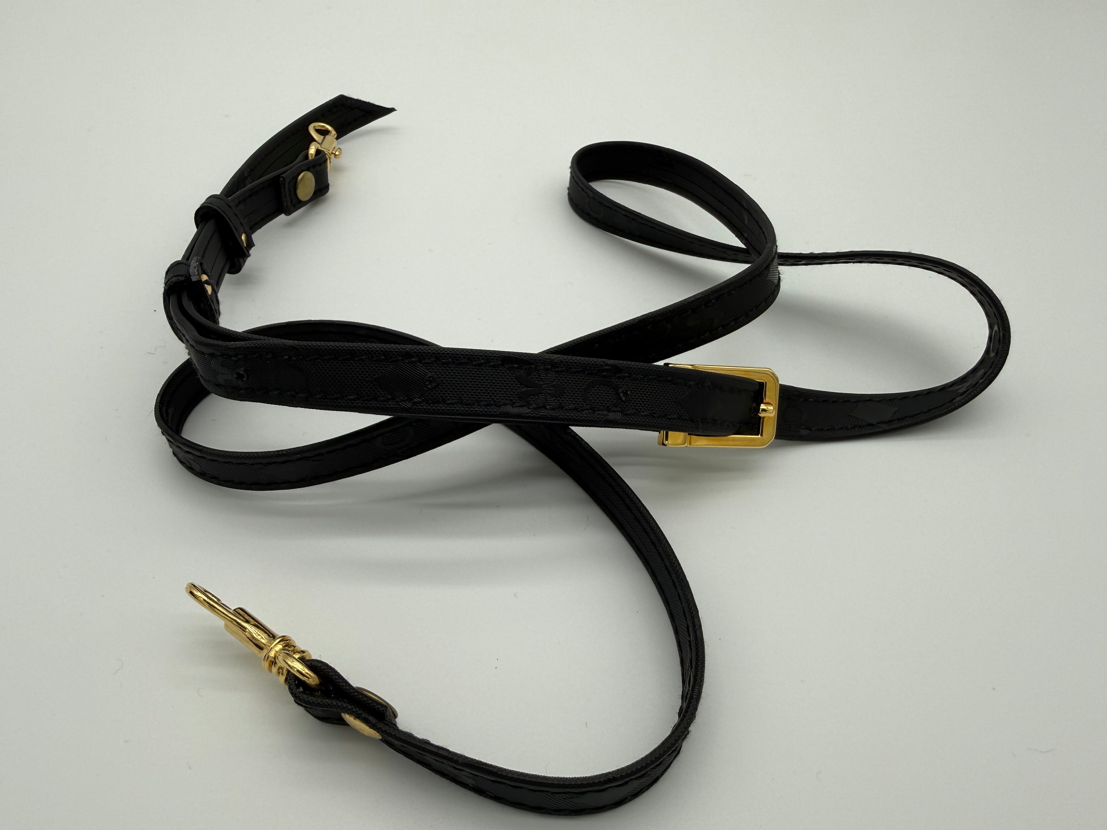 MCM Visetos Logogram 2-Way Hand Bag – Black PVC Leather with Gold Hardware (SKU: gh828)