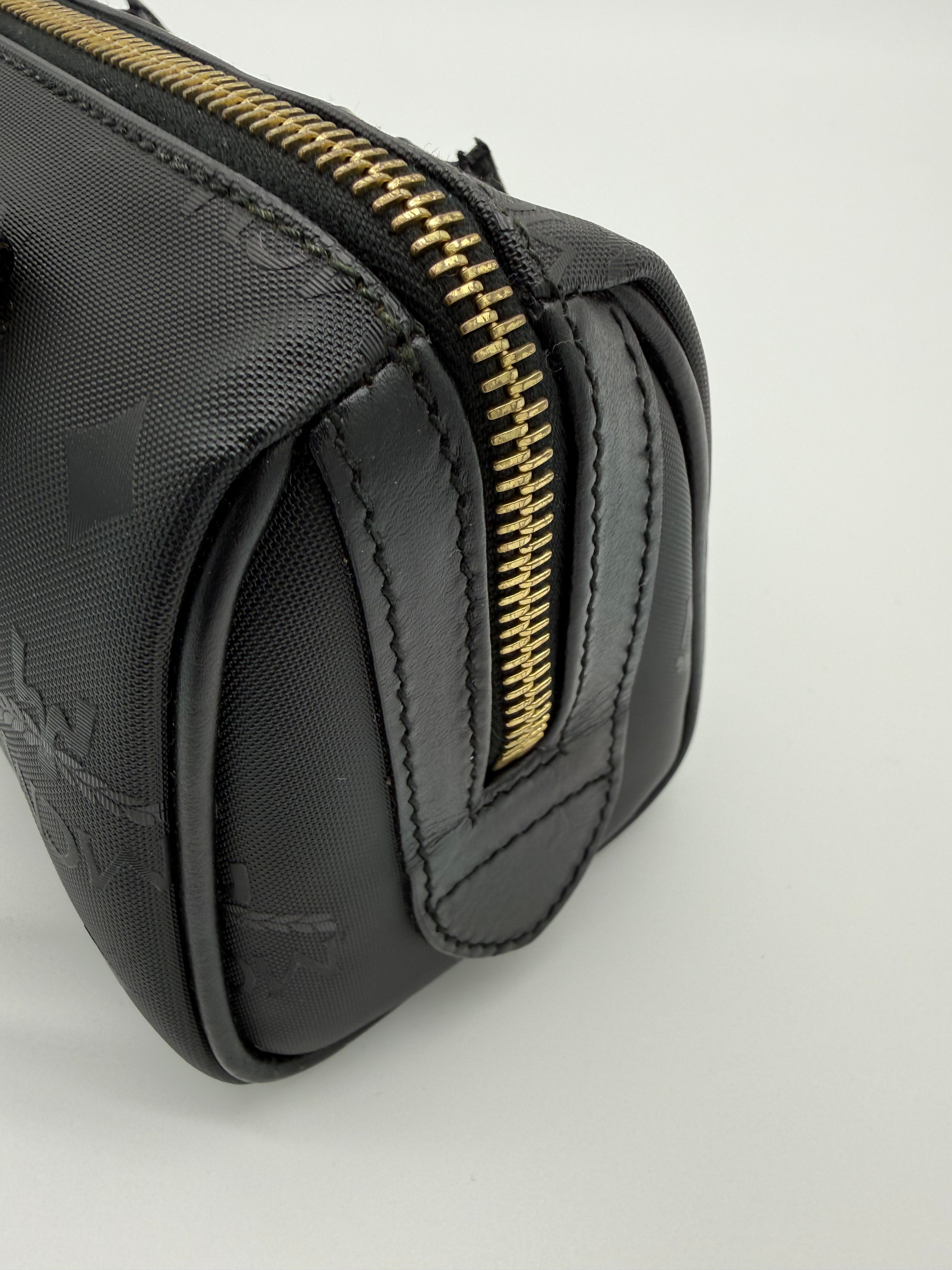 MCM Visetos Logogram 2-Way Hand Bag – Black PVC Leather with Gold Hardware (SKU: gh828)