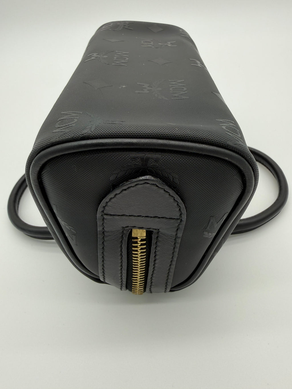 MCM Visetos Logogram 2-Way Hand Bag – Black PVC Leather with Gold Hardware (SKU: gh828)