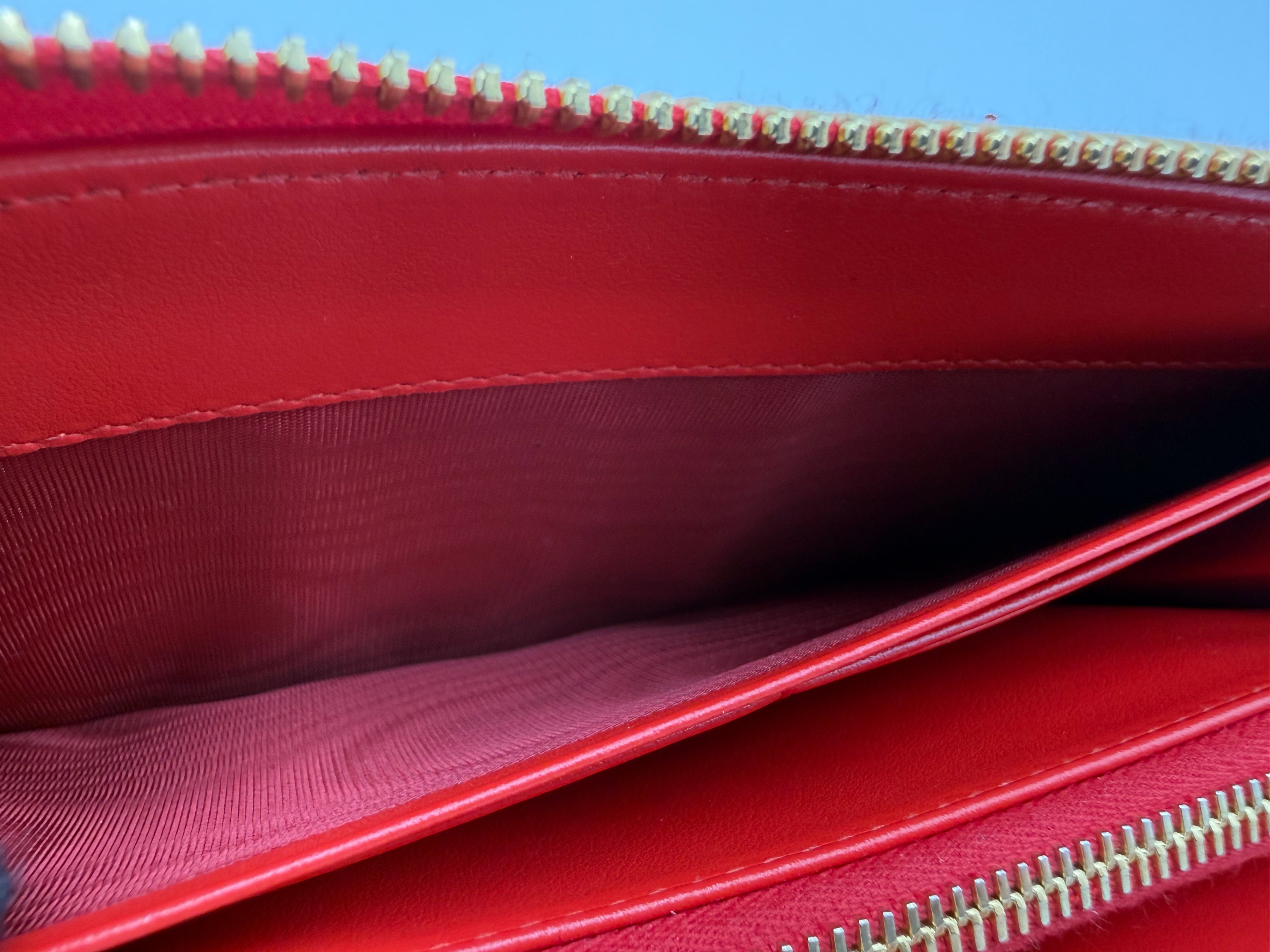 Prada Long Wallet – Red Leather with Gold Hardware (SKU: am9179V)