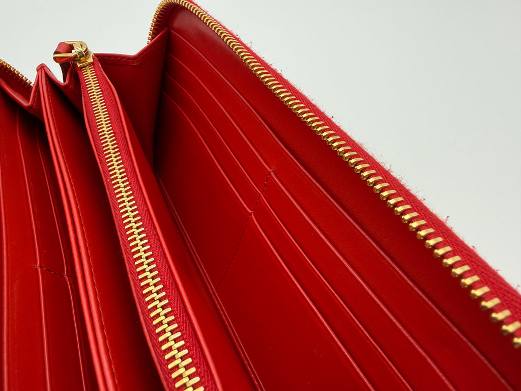Prada Long Wallet – Red Leather with Gold Hardware (SKU: am9179V)