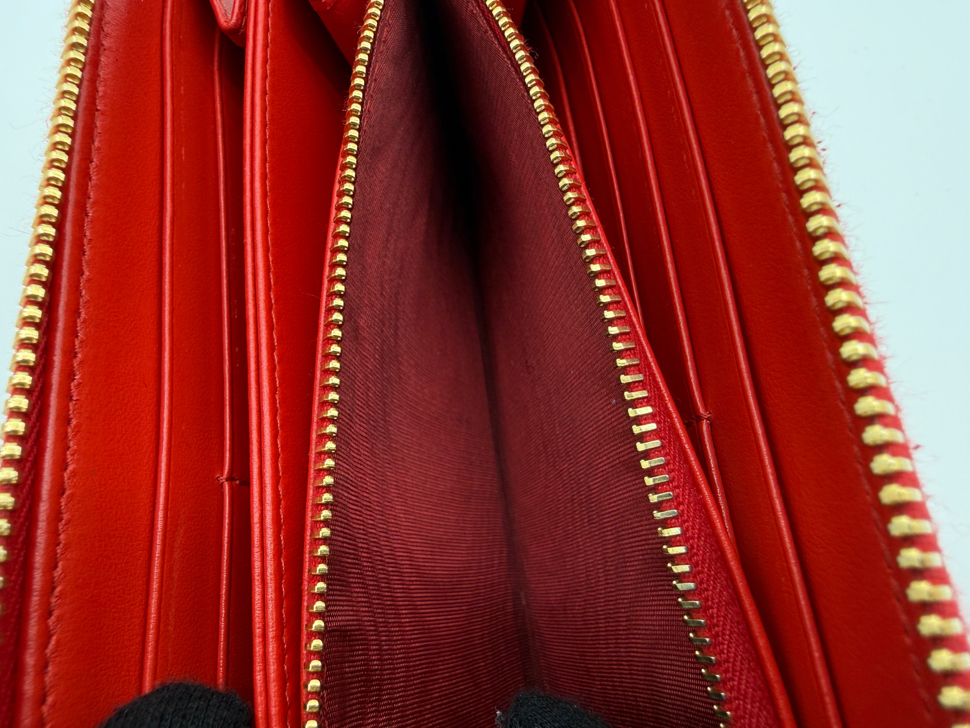 Prada Long Wallet – Red Leather with Gold Hardware (SKU: am9179V)