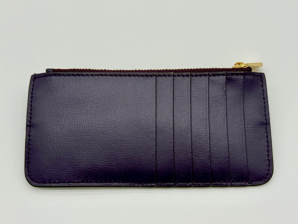 Salvatore Ferragamo Vara Card Case – Purple Leather with Gold Hardware (SKU: am9178)