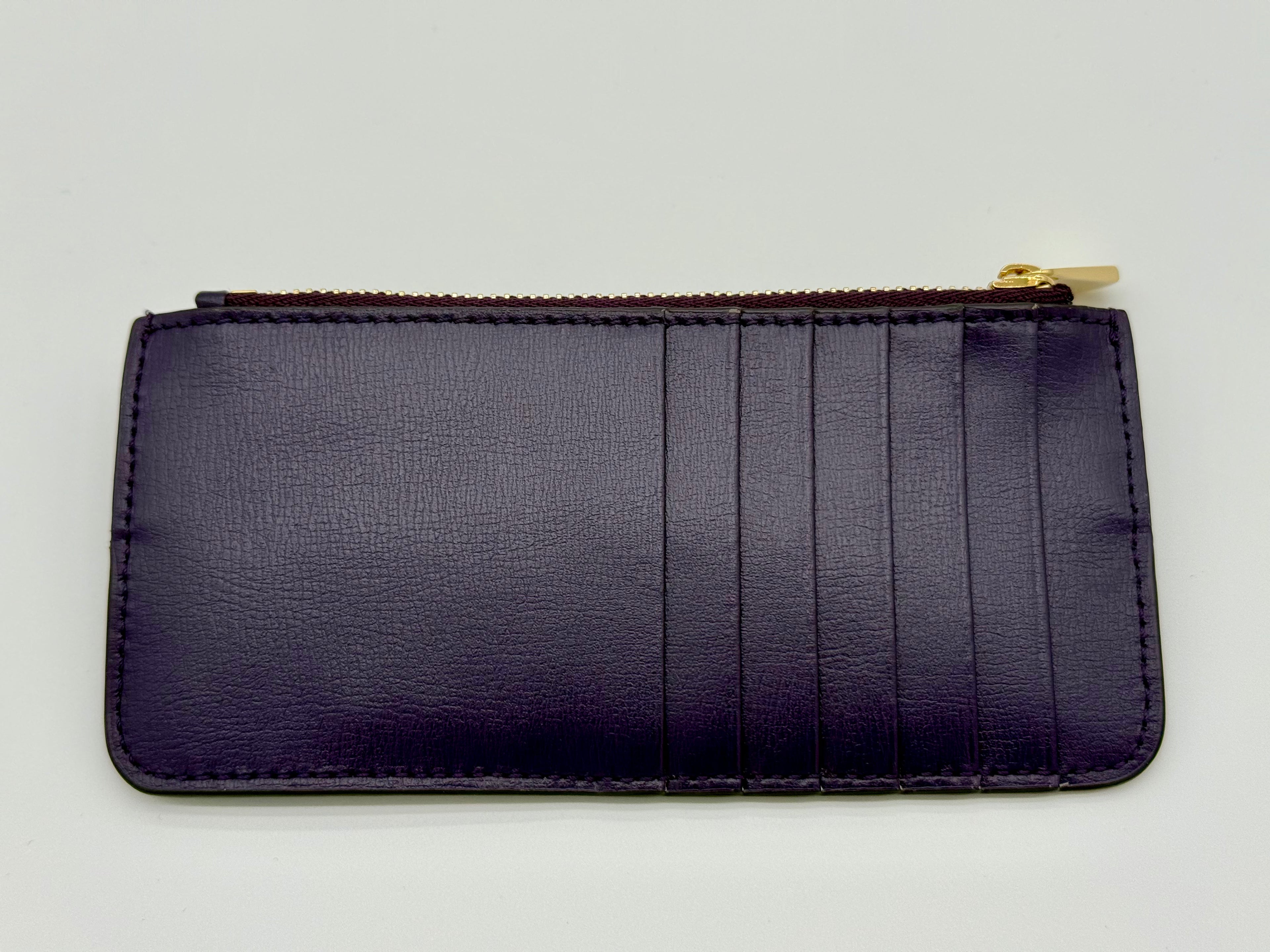 Salvatore Ferragamo Vara Card Case – Purple Leather with Gold Hardware (SKU: am9178)