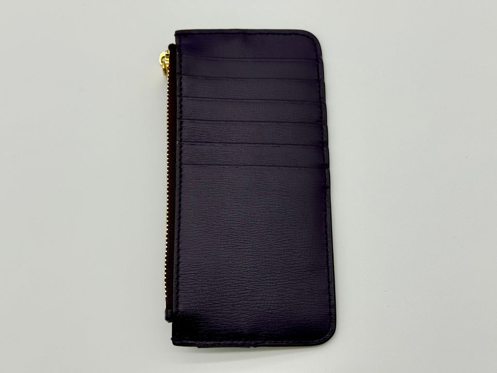 Salvatore Ferragamo Vara Card Case – Purple Leather with Gold Hardware (SKU: am9178)