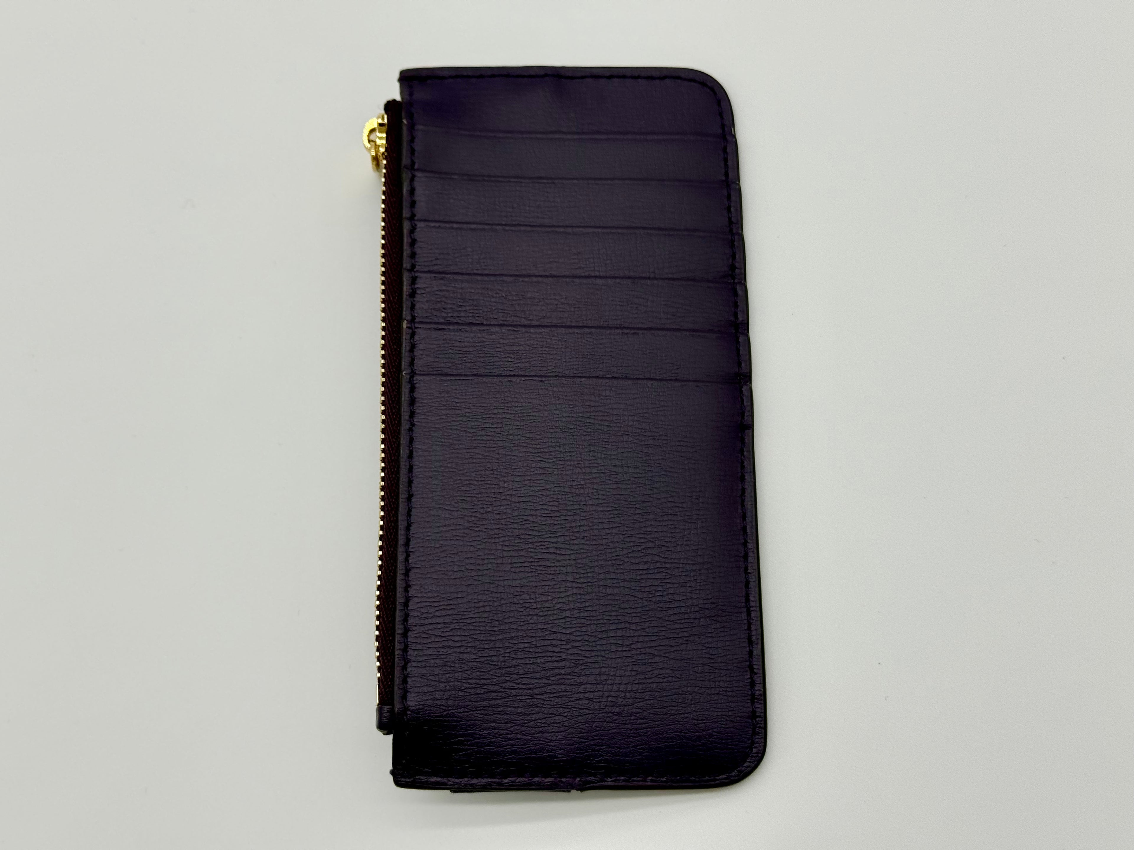 Salvatore Ferragamo Vara Card Case – Purple Leather with Gold Hardware (SKU: am9178)