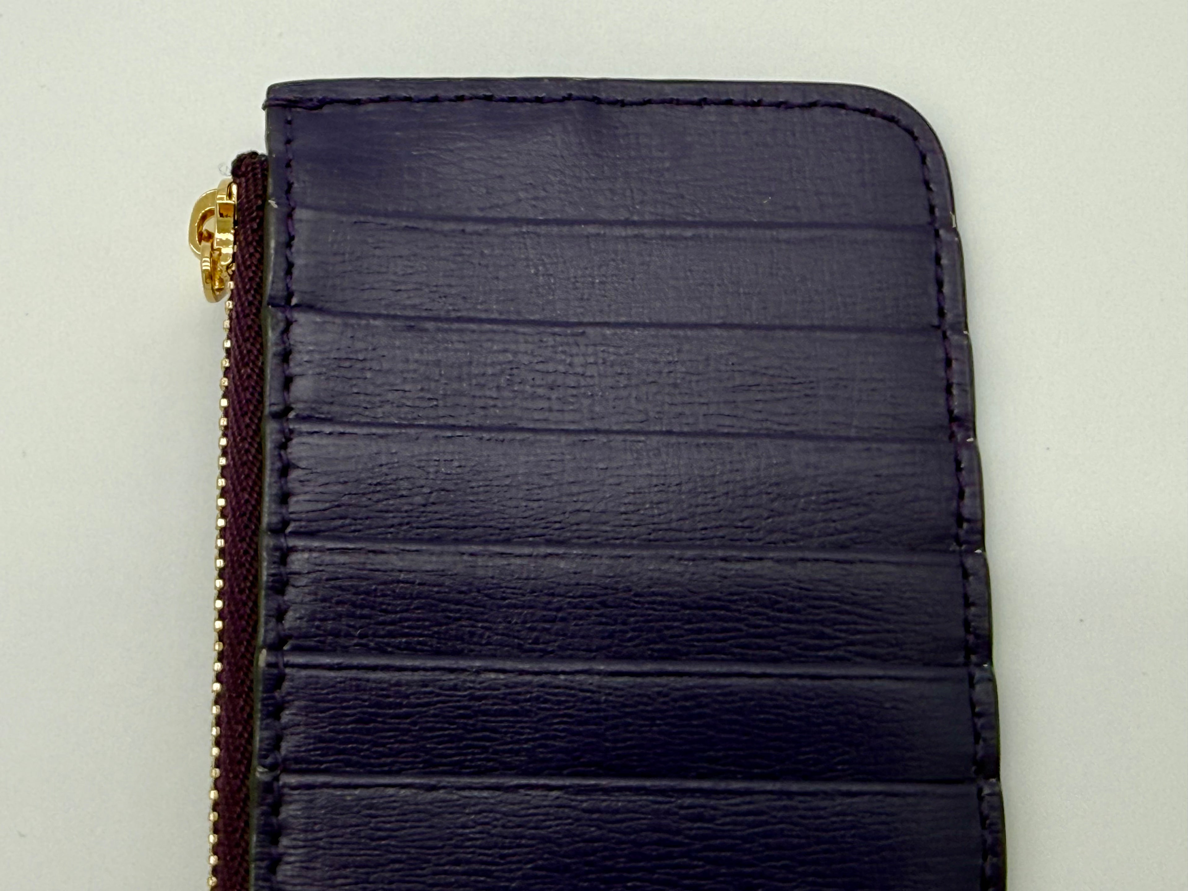 Salvatore Ferragamo Vara Card Case – Purple Leather with Gold Hardware (SKU: am9178)