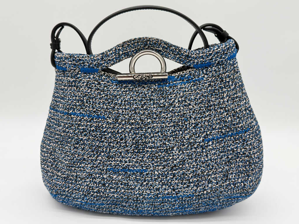 Balenciaga Zigzag Shoulder Bag – Blue Canvas & Silver Hardware (SKU: 145245)