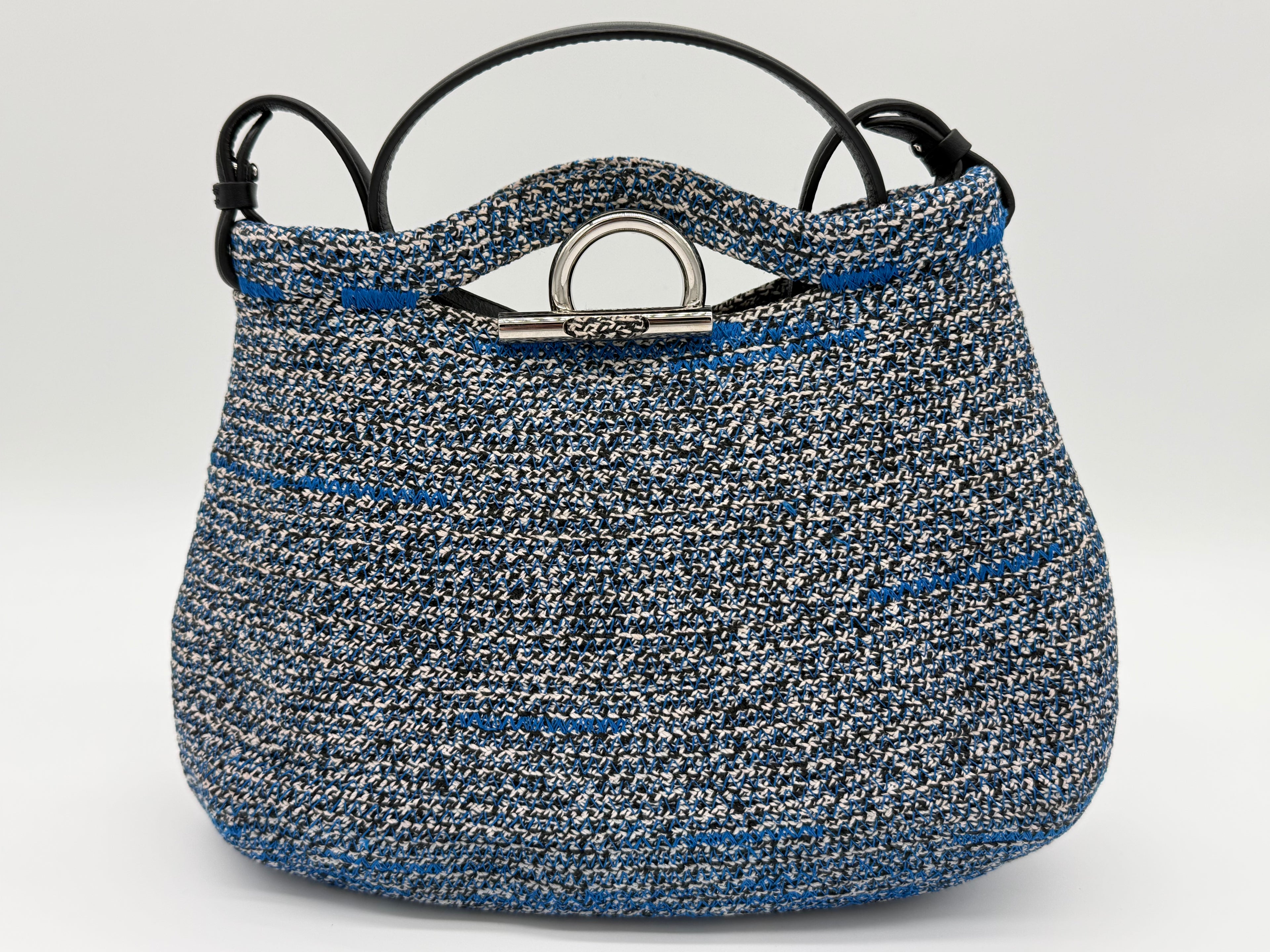 Balenciaga Zigzag Shoulder Bag – Blue Canvas & Silver Hardware (SKU: 145245)