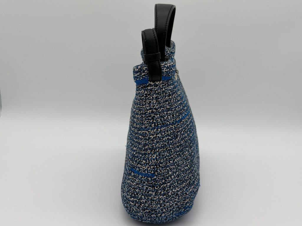 Balenciaga Zigzag Shoulder Bag – Blue Canvas & Silver Hardware (SKU: 145245)