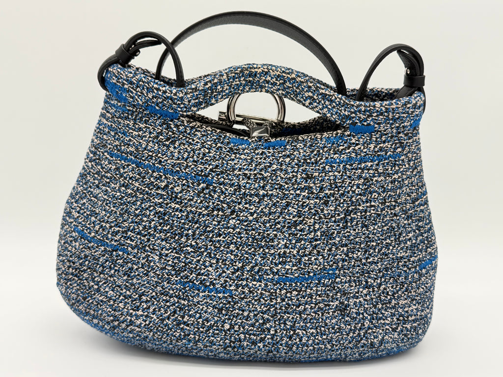 Balenciaga Zigzag Shoulder Bag – Blue Canvas & Silver Hardware (SKU: 145245)