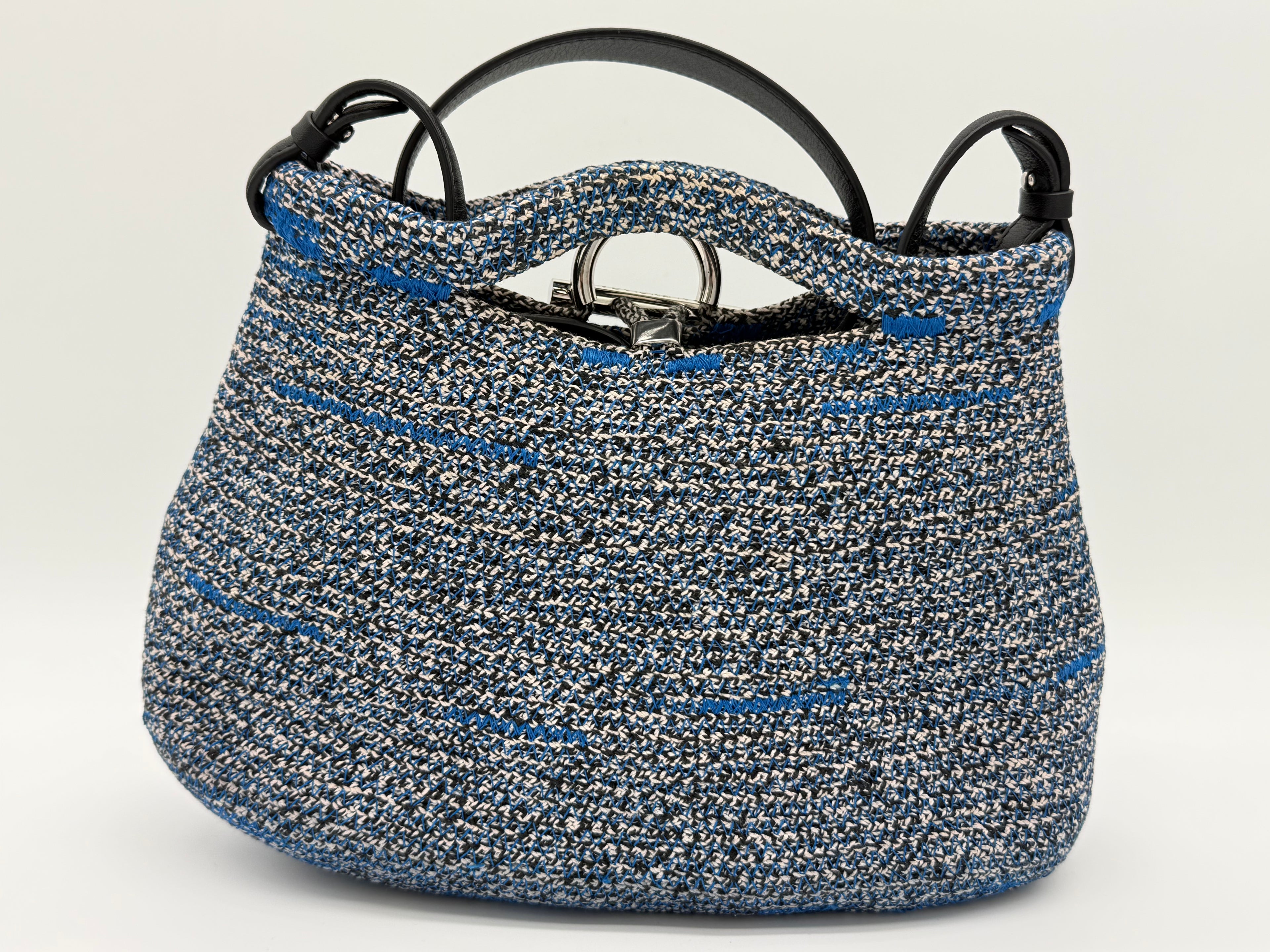 Balenciaga Zigzag Shoulder Bag – Blue Canvas & Silver Hardware (SKU: 145245)