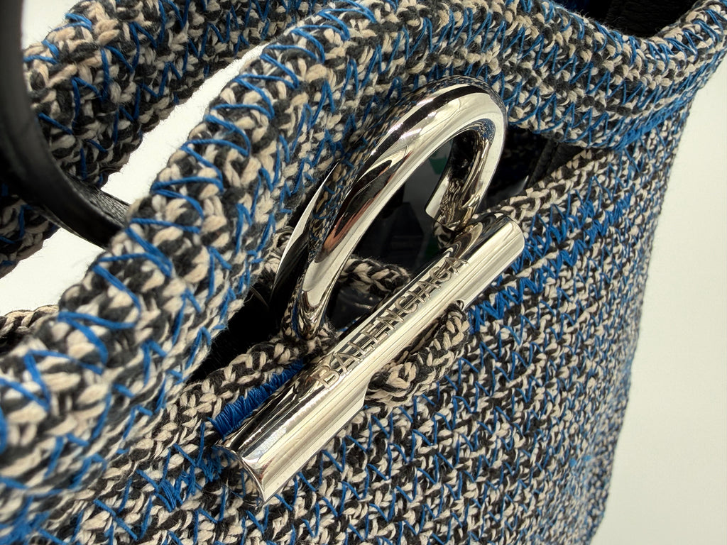 Balenciaga Zigzag Shoulder Bag – Blue Canvas & Silver Hardware (SKU: 145245)