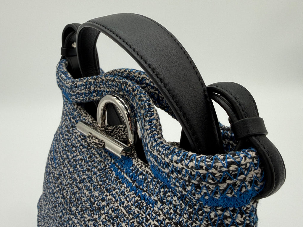 Balenciaga Zigzag Shoulder Bag – Blue Canvas & Silver Hardware (SKU: 145245)