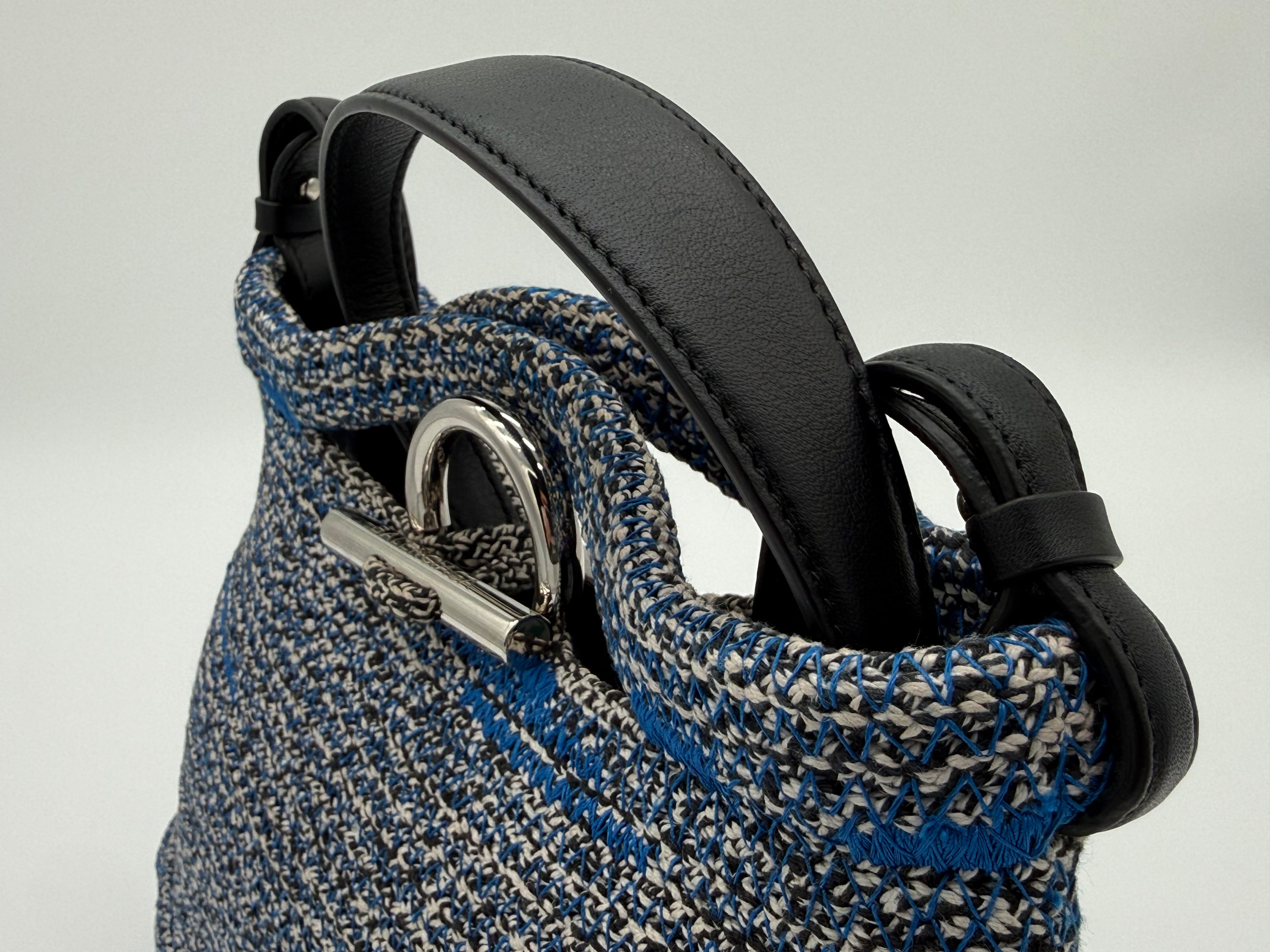 Balenciaga Zigzag Shoulder Bag – Blue Canvas & Silver Hardware (SKU: 145245)