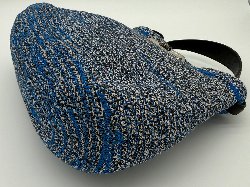 Balenciaga Zigzag Shoulder Bag – Blue Canvas & Silver Hardware (SKU: 145245)