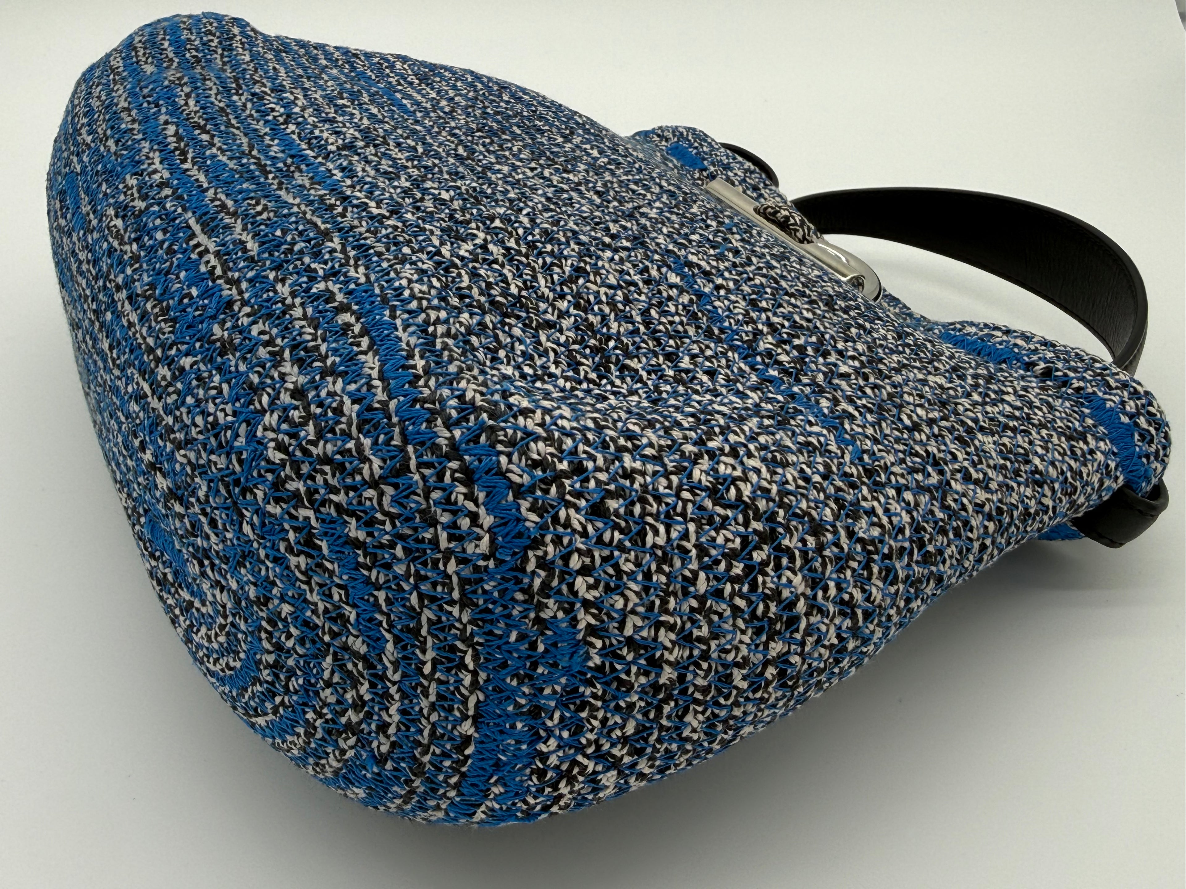 Balenciaga Zigzag Shoulder Bag – Blue Canvas & Silver Hardware (SKU: 145245)