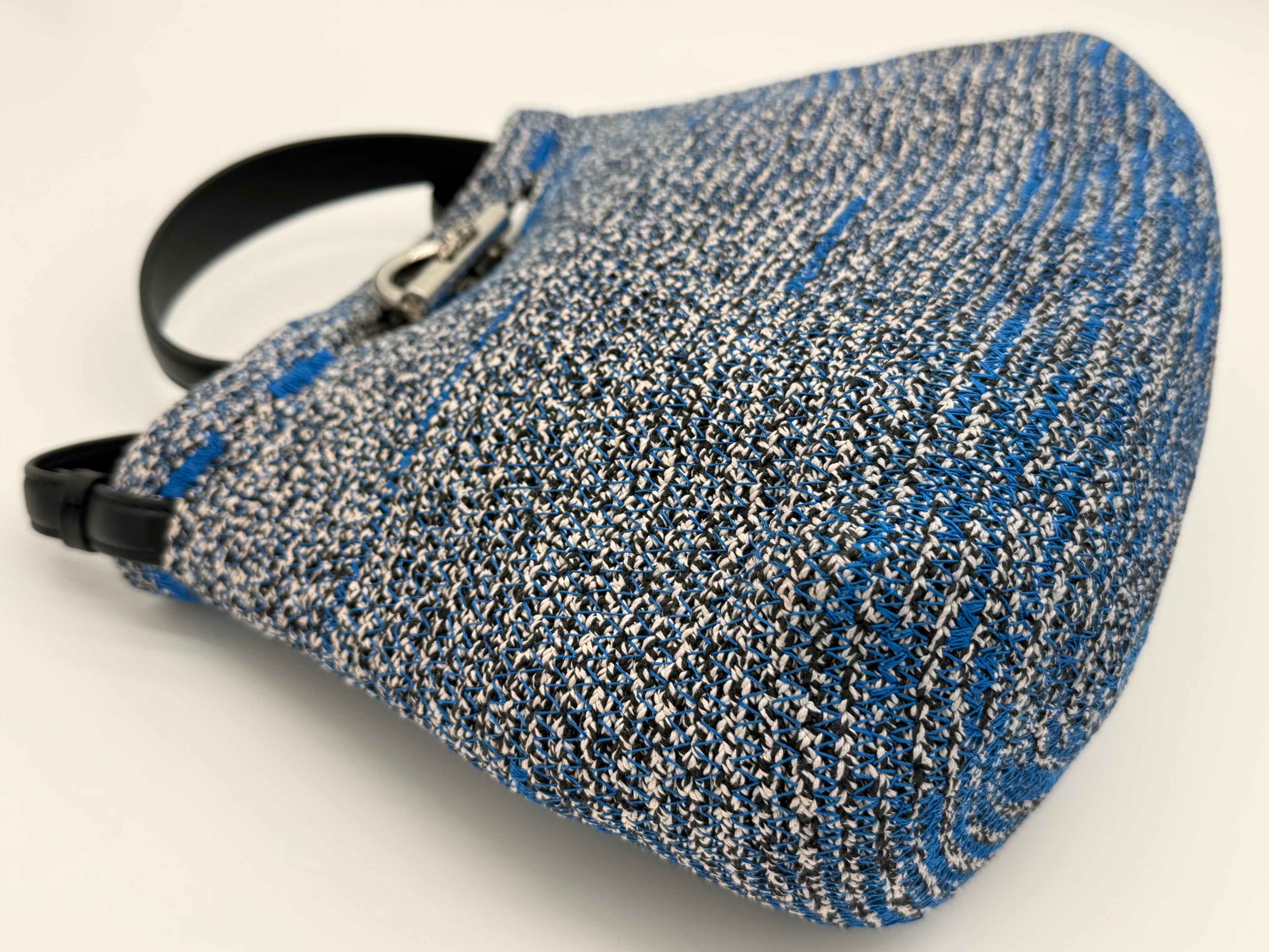 Balenciaga Zigzag Shoulder Bag – Blue Canvas & Silver Hardware (SKU: 145245)