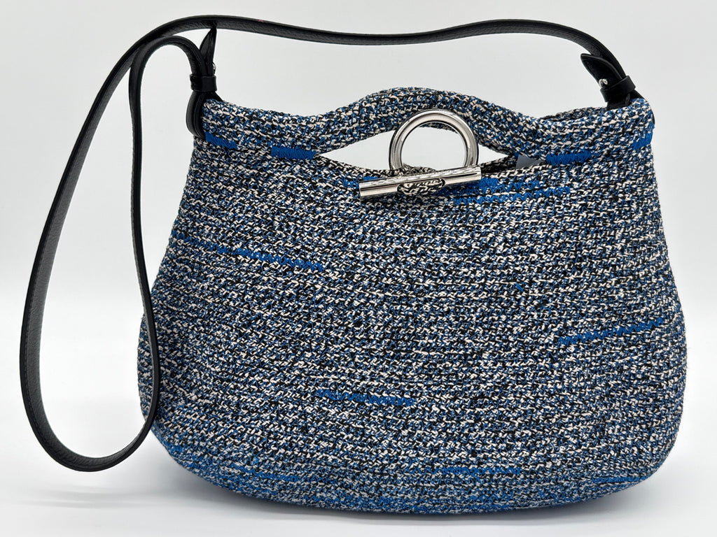 Balenciaga Zigzag Shoulder Bag – Blue Canvas & Silver Hardware (SKU: 145245)