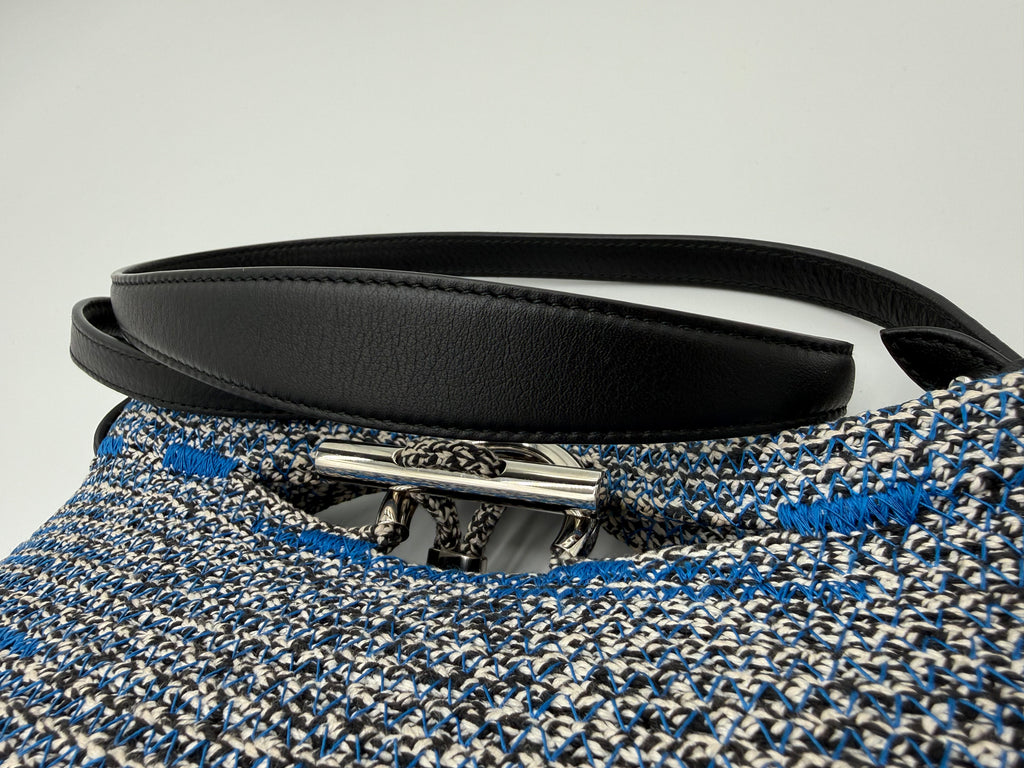 Balenciaga Zigzag Shoulder Bag – Blue Canvas & Silver Hardware (SKU: 145245)