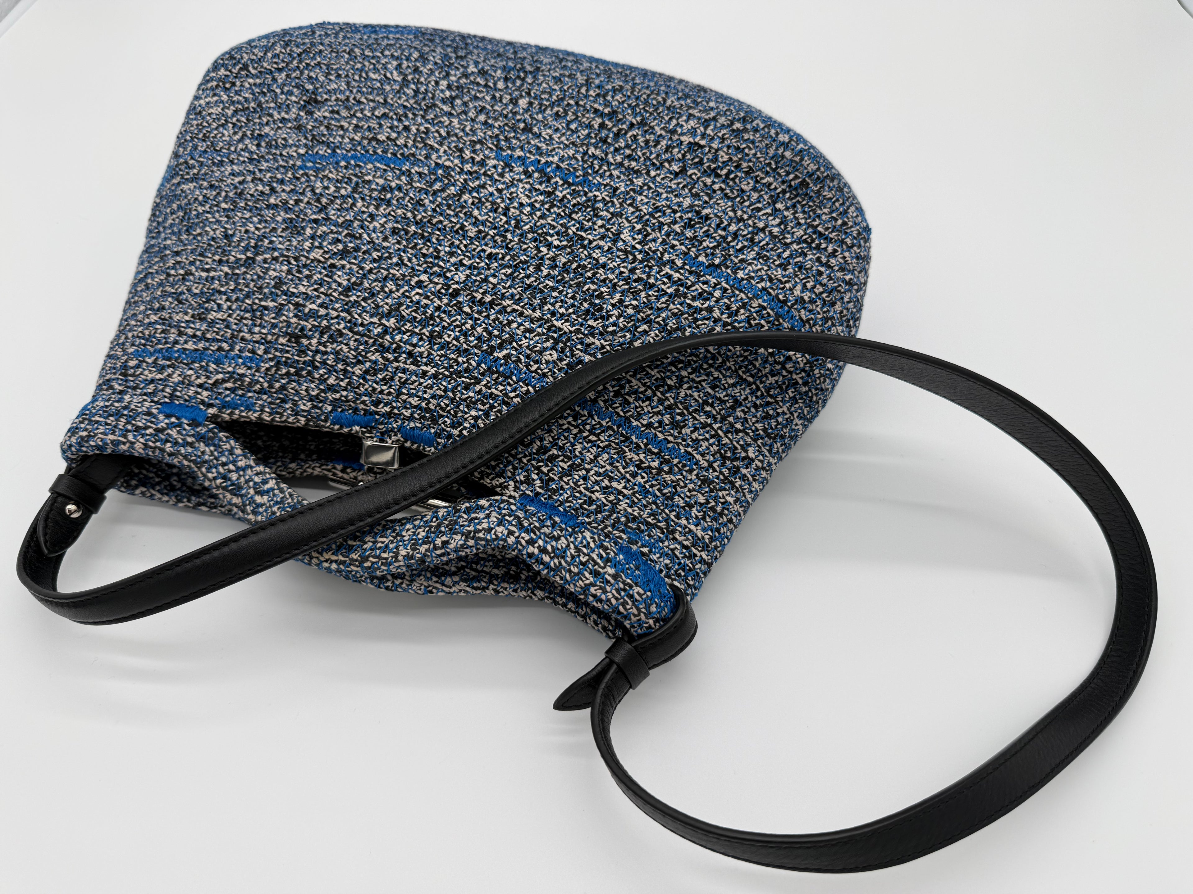 Balenciaga Zigzag Shoulder Bag – Blue Canvas & Silver Hardware (SKU: 145245)