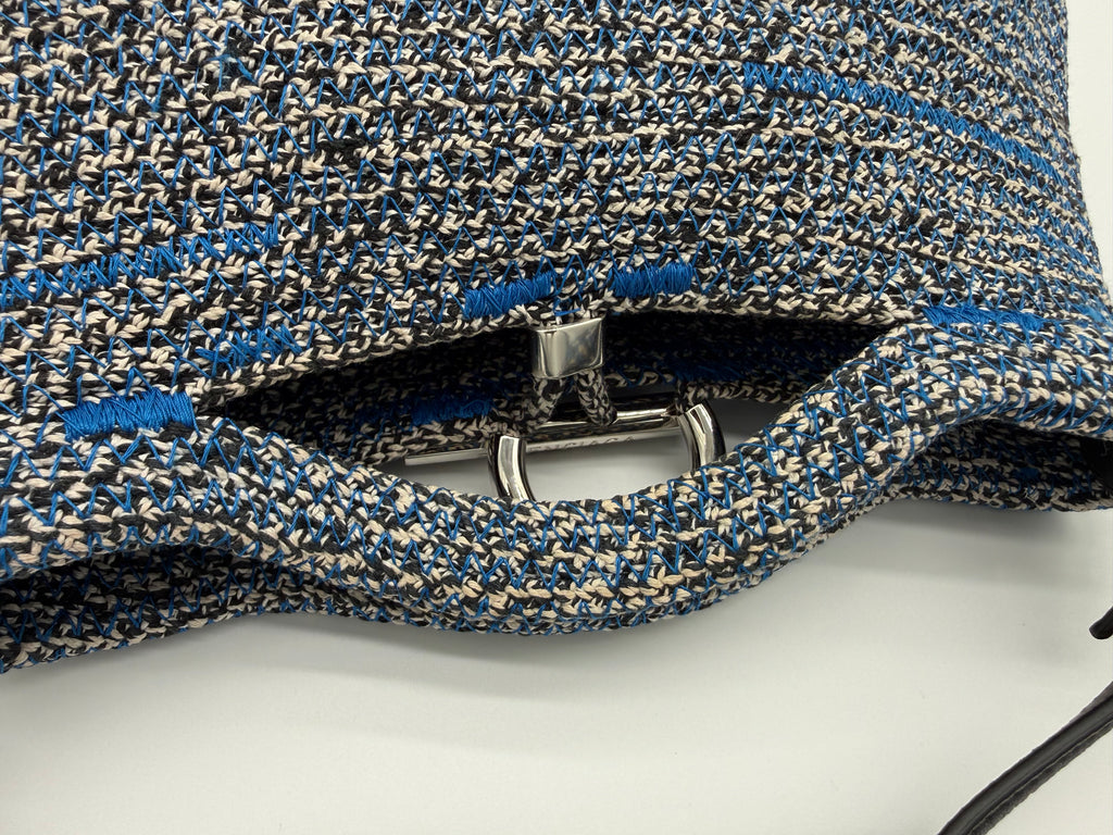 Balenciaga Zigzag Shoulder Bag – Blue Canvas & Silver Hardware (SKU: 145245)