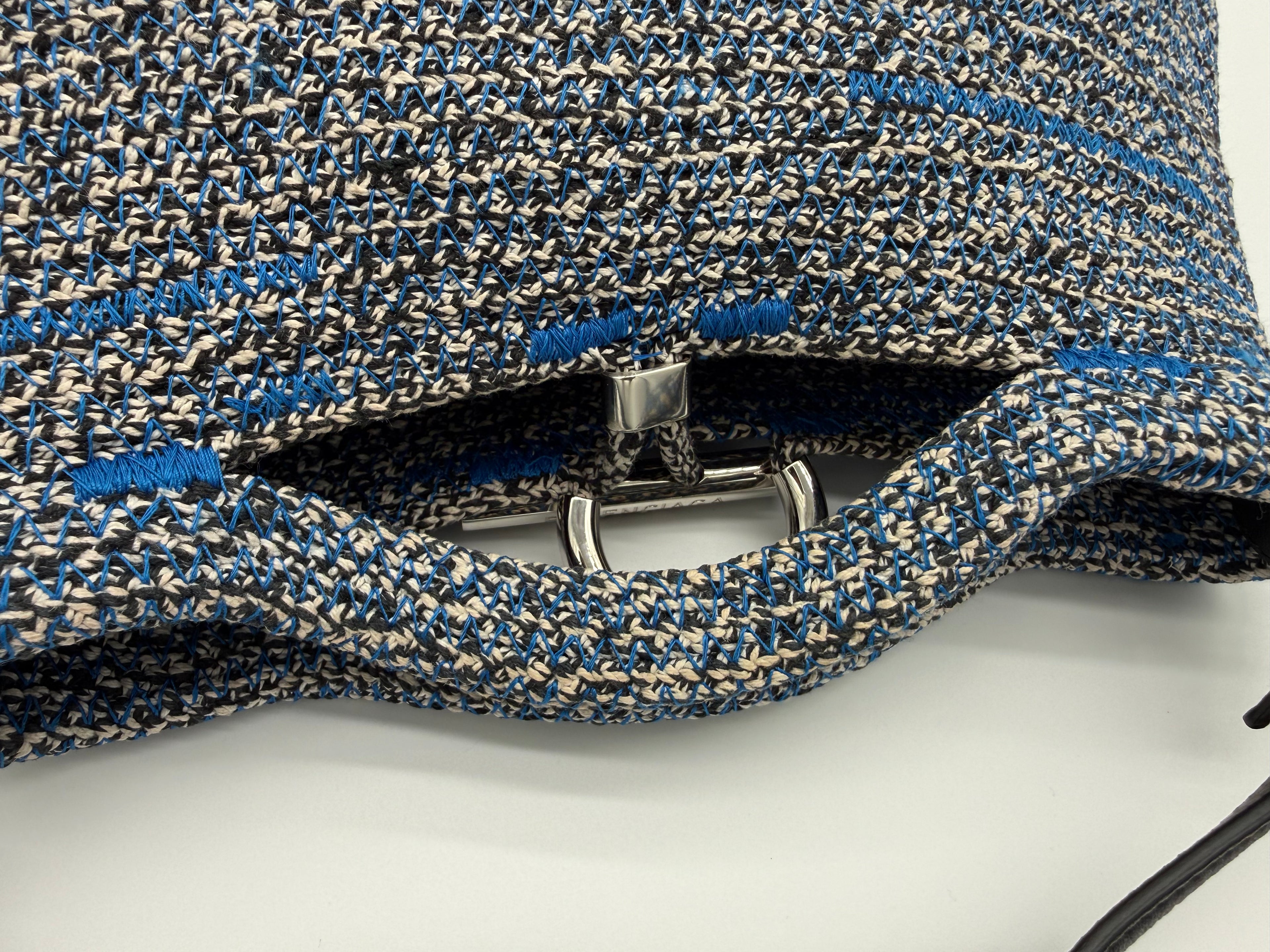 Balenciaga Zigzag Shoulder Bag – Blue Canvas & Silver Hardware (SKU: 145245)