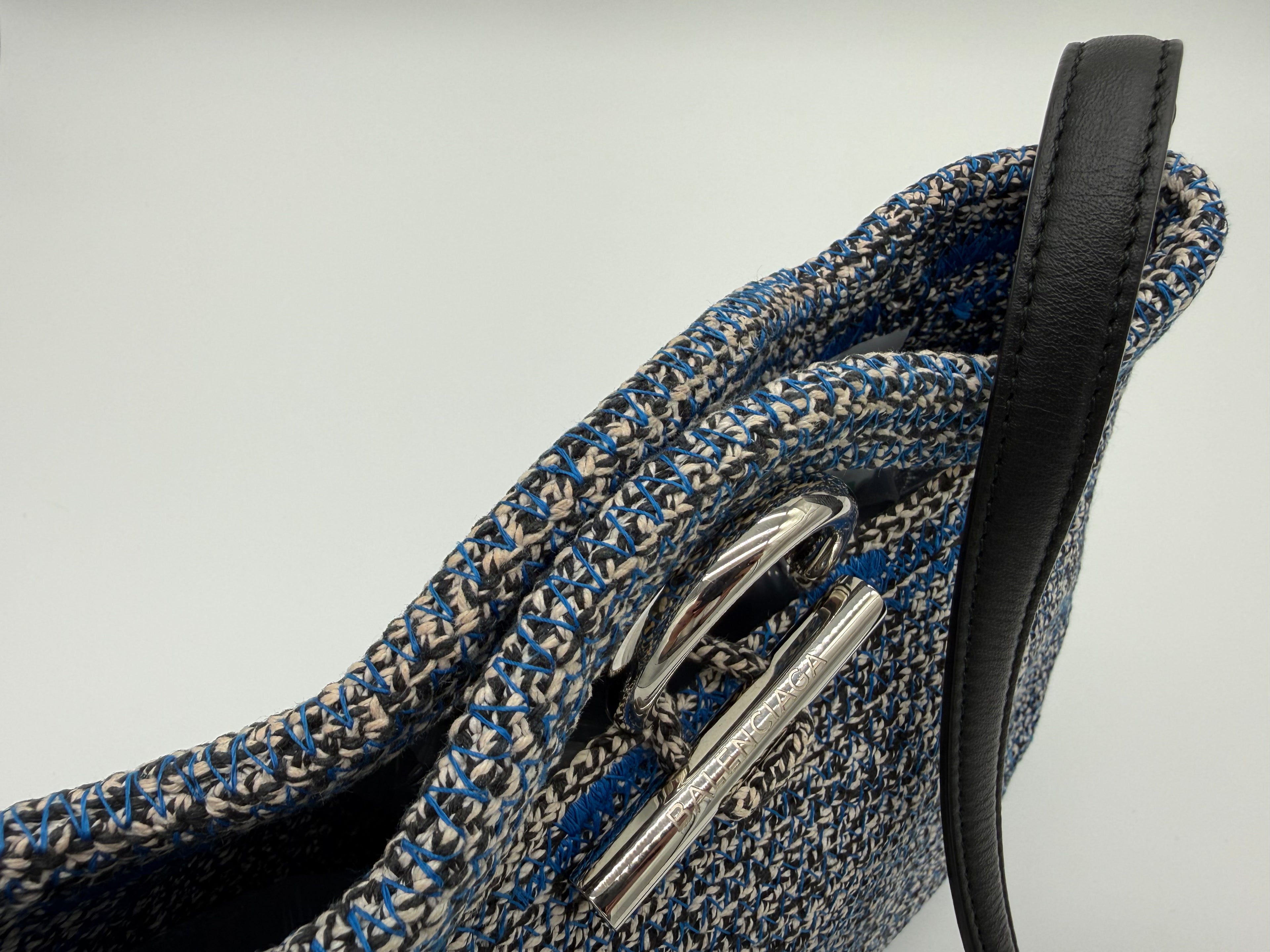 Balenciaga Zigzag Shoulder Bag – Blue Canvas & Silver Hardware (SKU: 145245)