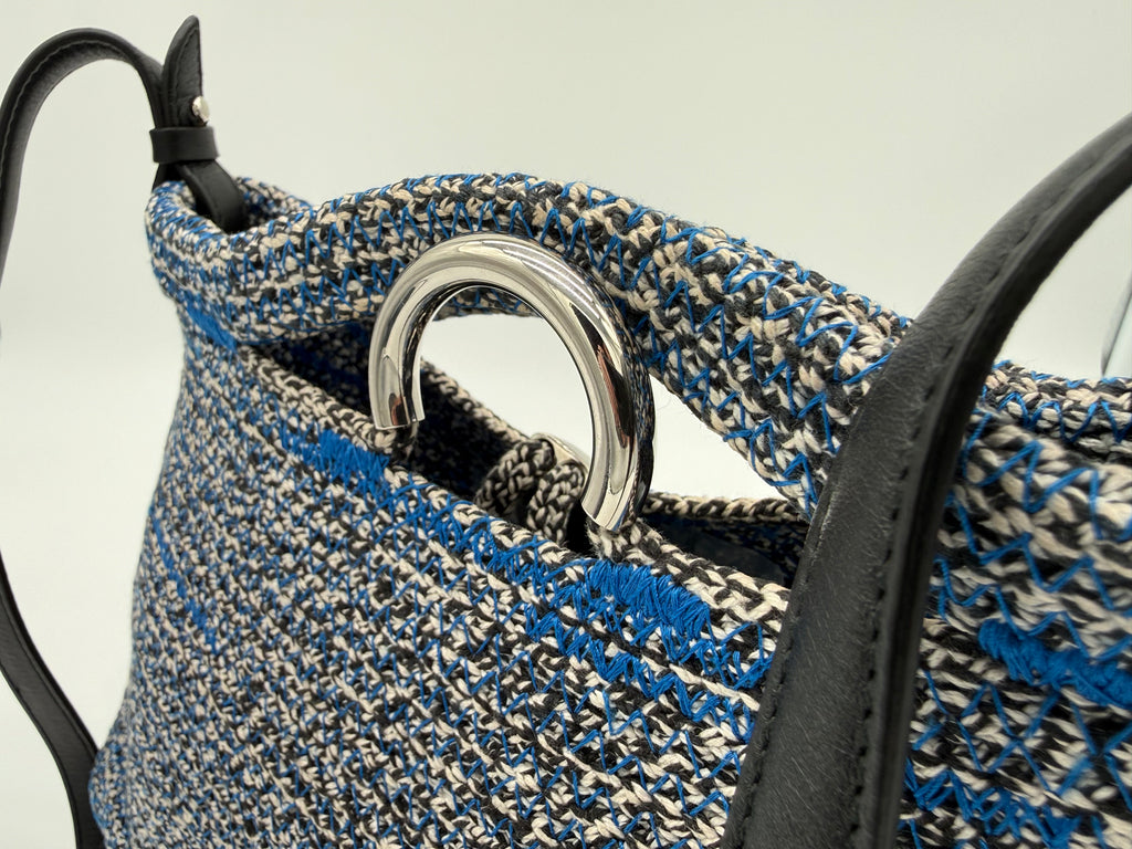 Balenciaga Zigzag Shoulder Bag – Blue Canvas & Silver Hardware (SKU: 145245)