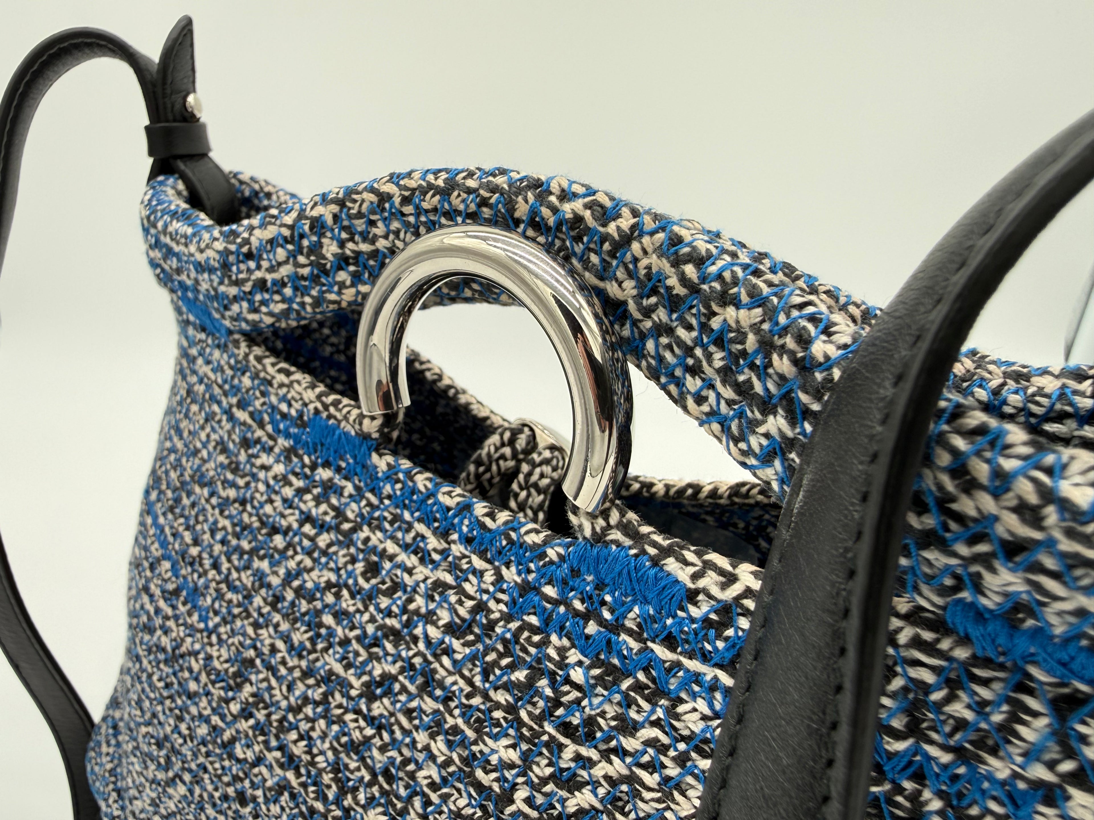 Balenciaga Zigzag Shoulder Bag – Blue Canvas & Silver Hardware (SKU: 145245)