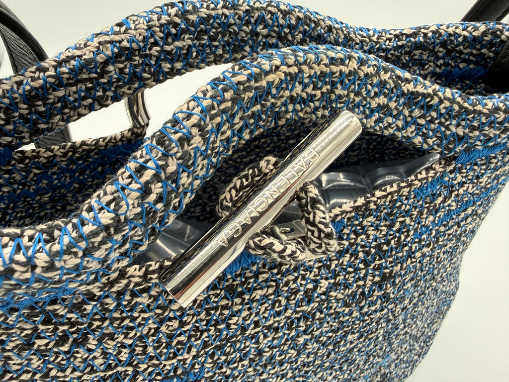 Balenciaga Zigzag Shoulder Bag – Blue Canvas & Silver Hardware (SKU: 145245)