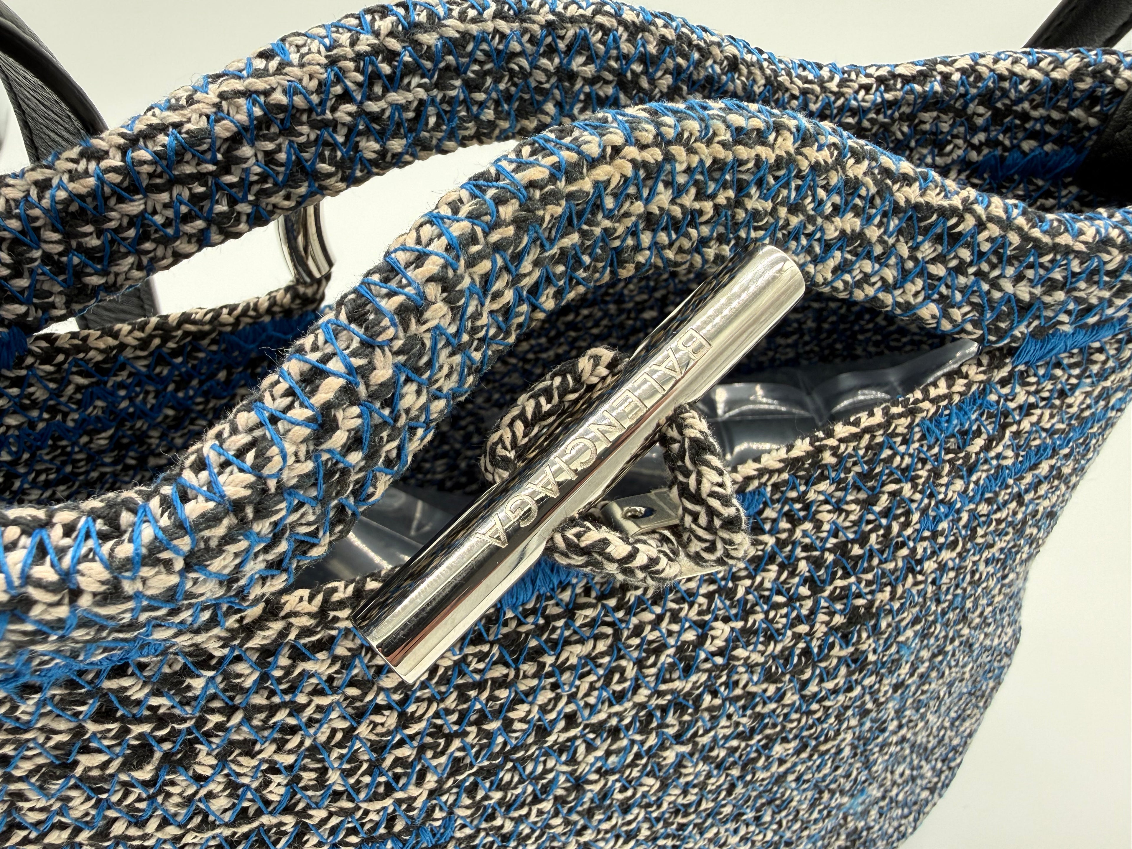 Balenciaga Zigzag Shoulder Bag – Blue Canvas & Silver Hardware (SKU: 145245)