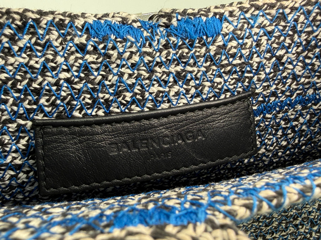 Balenciaga Zigzag Shoulder Bag – Blue Canvas & Silver Hardware (SKU: 145245)