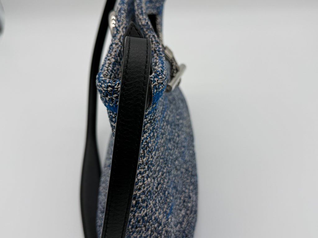 Balenciaga Zigzag Shoulder Bag – Blue Canvas & Silver Hardware (SKU: 145245)