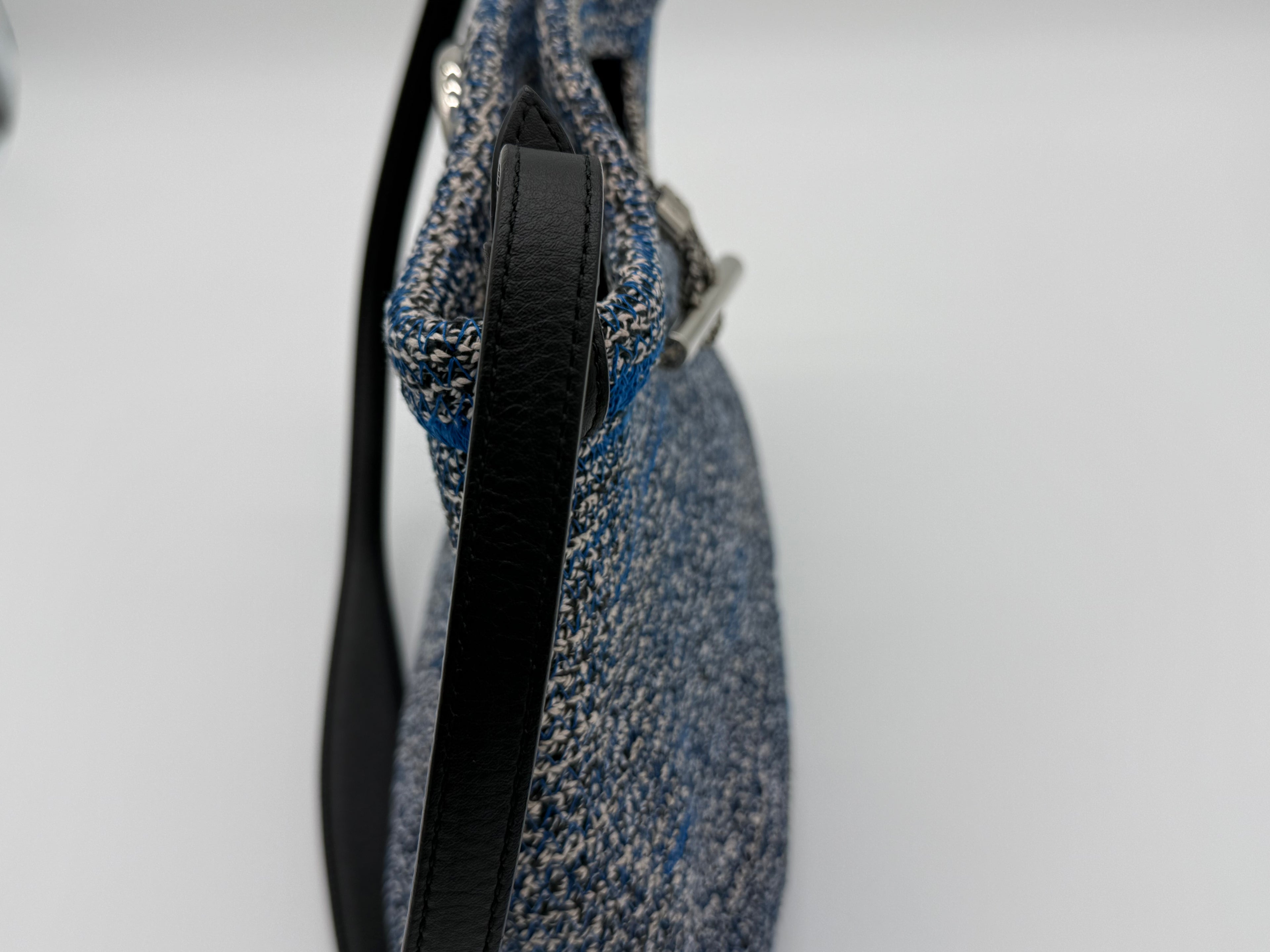 Balenciaga Zigzag Shoulder Bag – Blue Canvas & Silver Hardware (SKU: 145245)