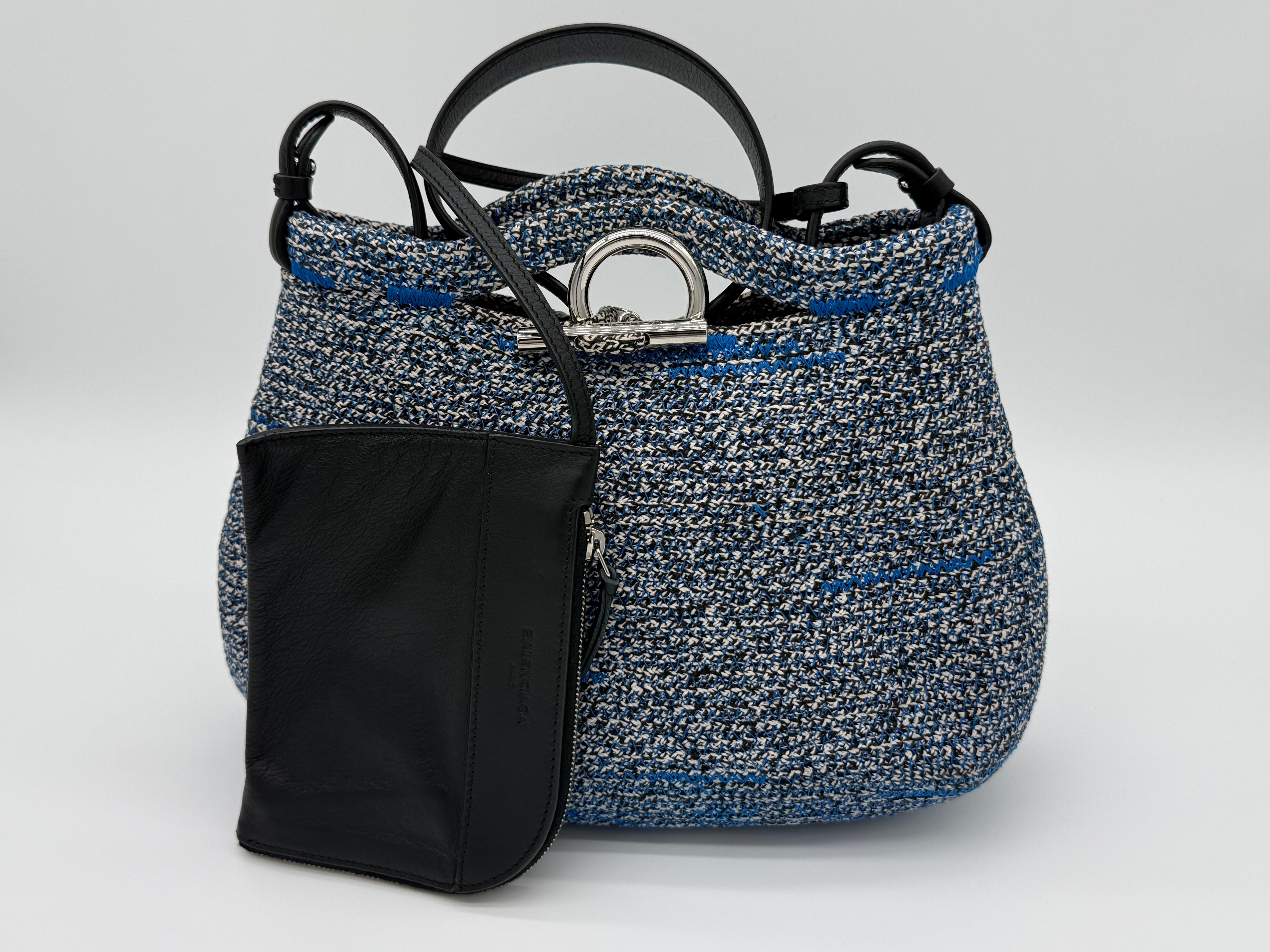 Balenciaga Zigzag Shoulder Bag – Blue Canvas & Silver Hardware (SKU: 145245)