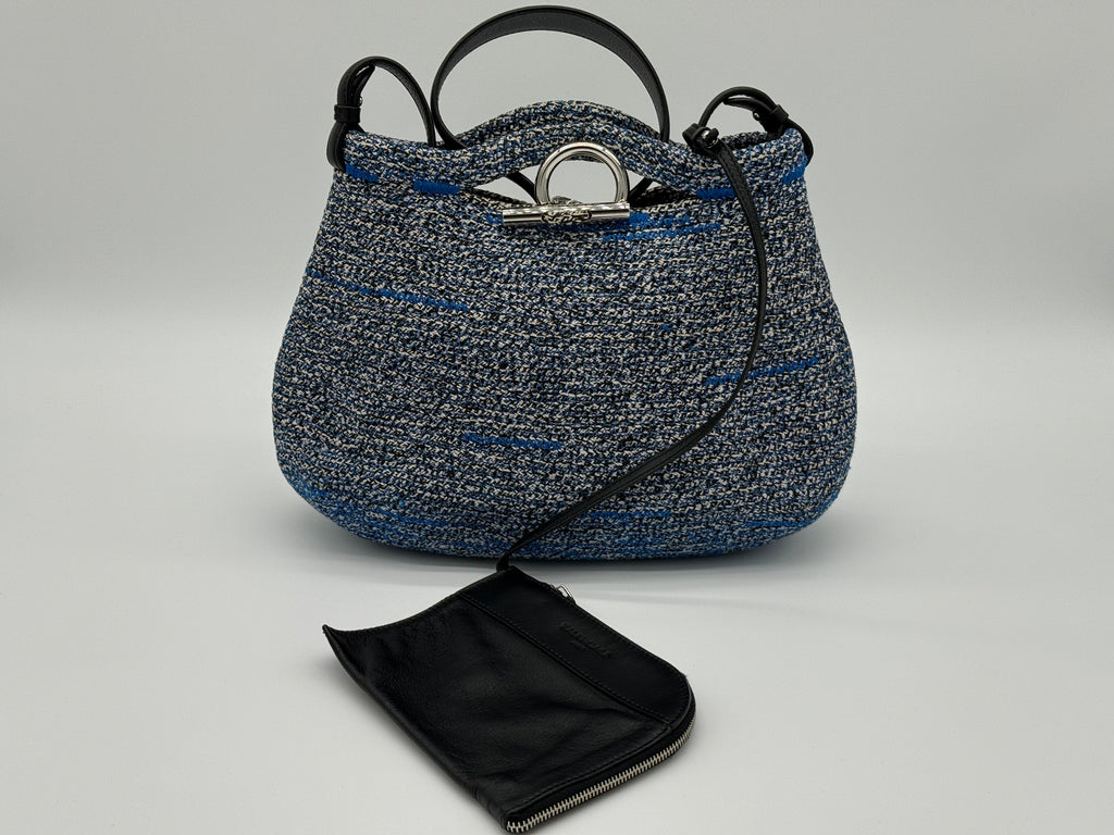 Balenciaga Zigzag Shoulder Bag – Blue Canvas & Silver Hardware (SKU: 145245)