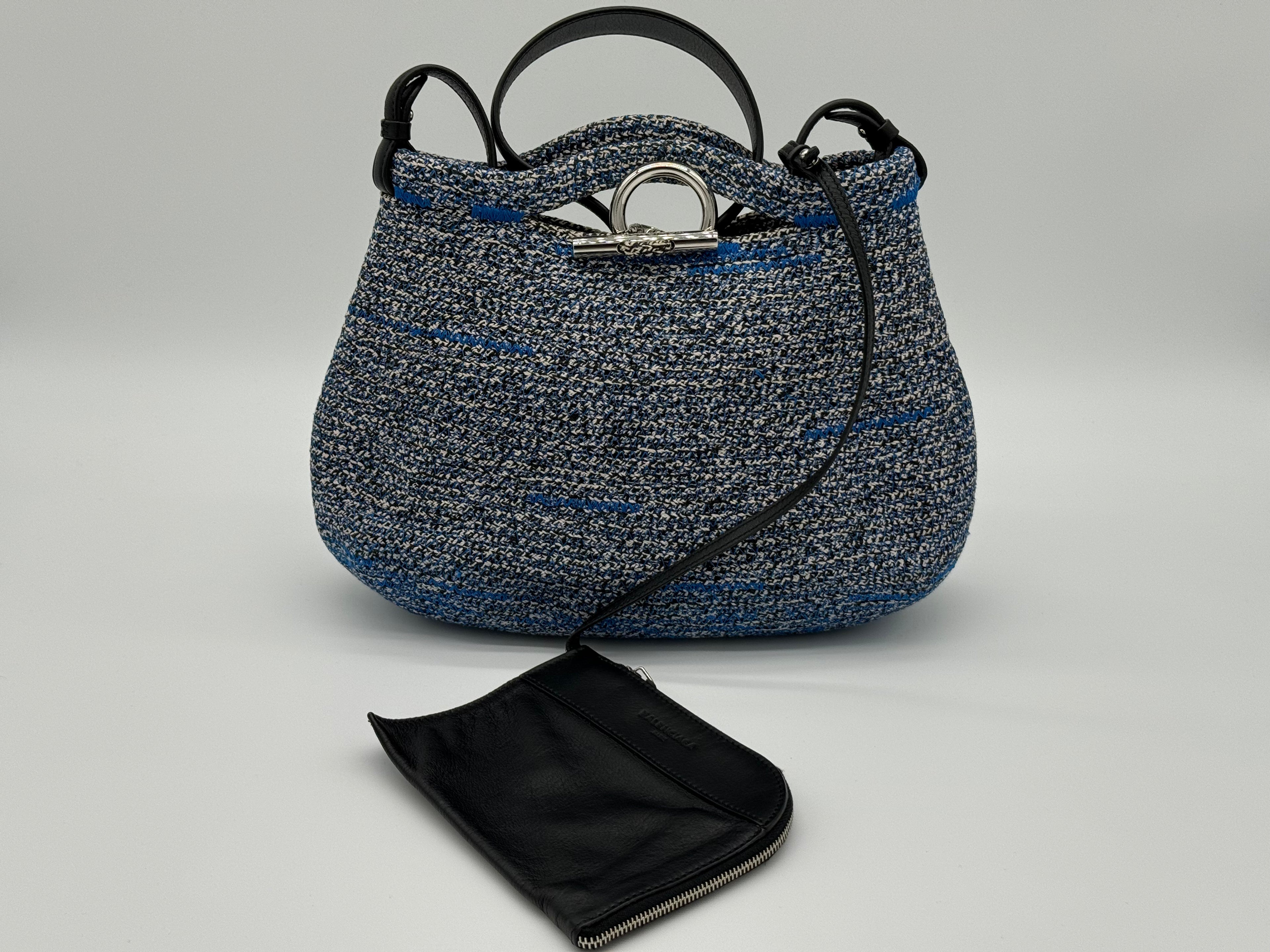 Balenciaga Zigzag Shoulder Bag – Blue Canvas & Silver Hardware (SKU: 145245)